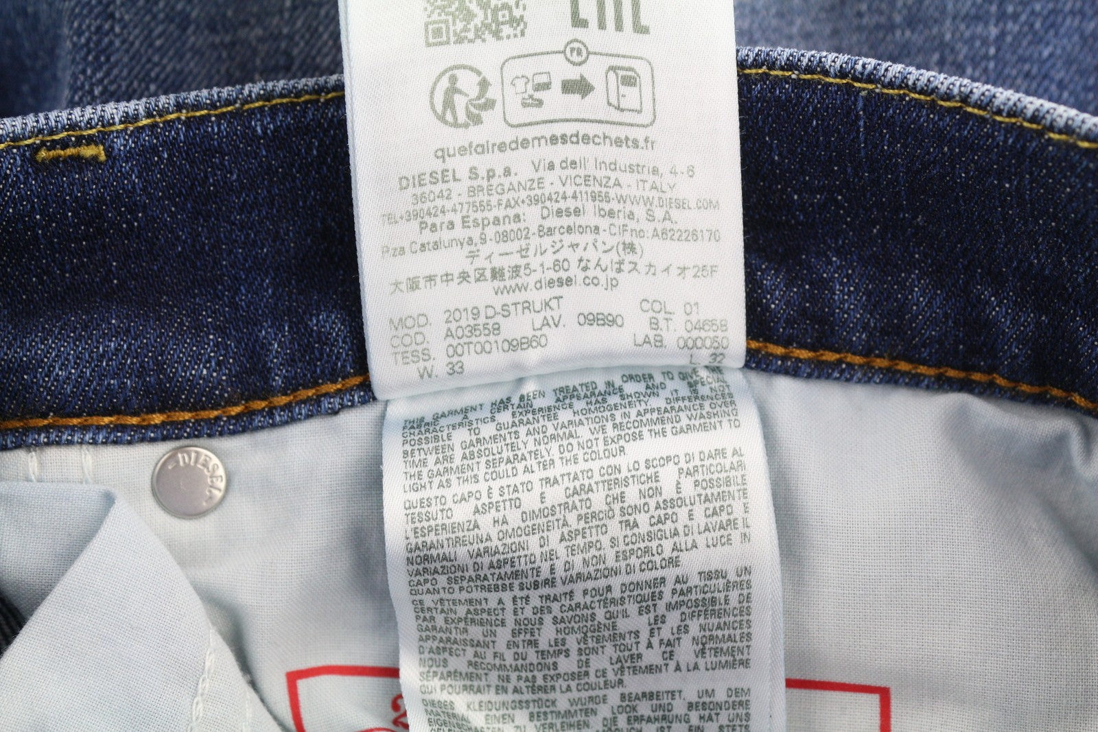 DIESEL 2019 D-Strukt E9B90 Men W33/L32 Slim Blue Fade Distressed RRP250