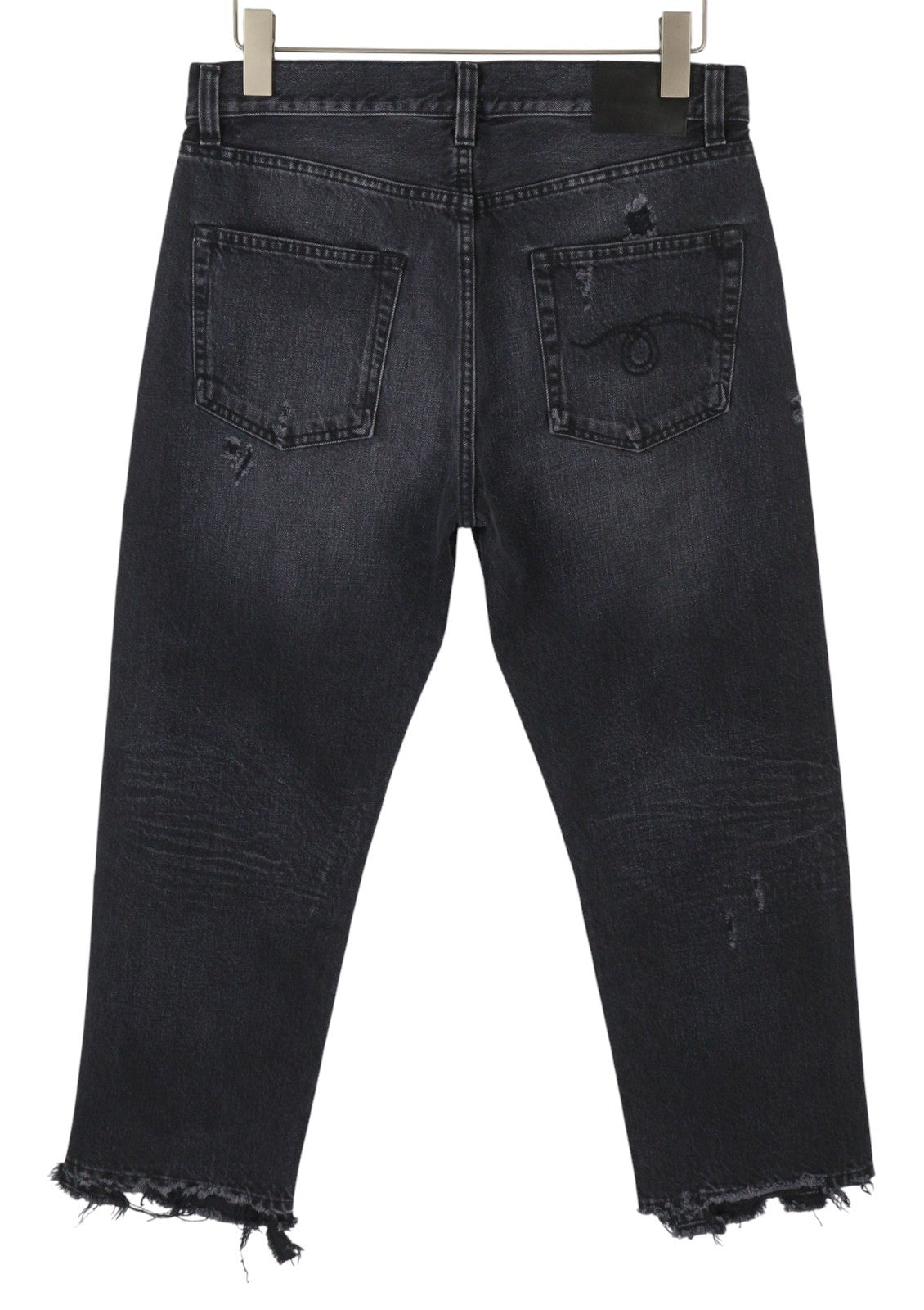 R13 Boyfriend Women Jeans 31 Jake Black Whiskers Faded Distress Ripped