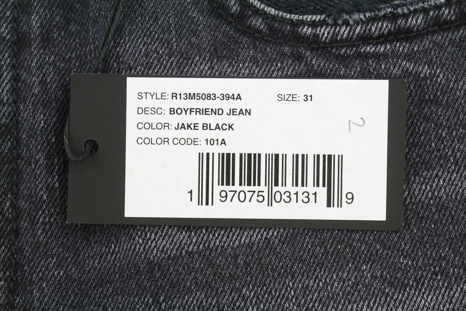 R13 Boyfriend Women Jeans 31 Jake Black Whiskers Faded Distress Ripped