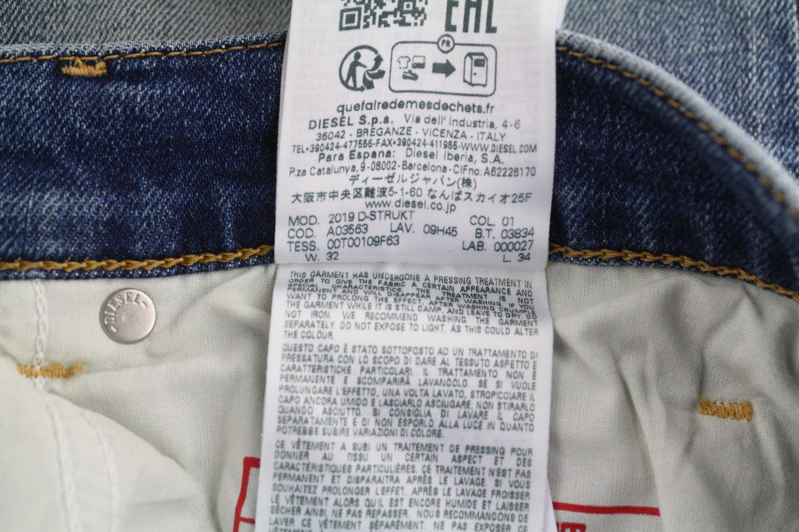 DIESEL 2019 D-Strukt 09H45 Men's W32/L34 Slim Fit Blue Faded Distressed RRP250