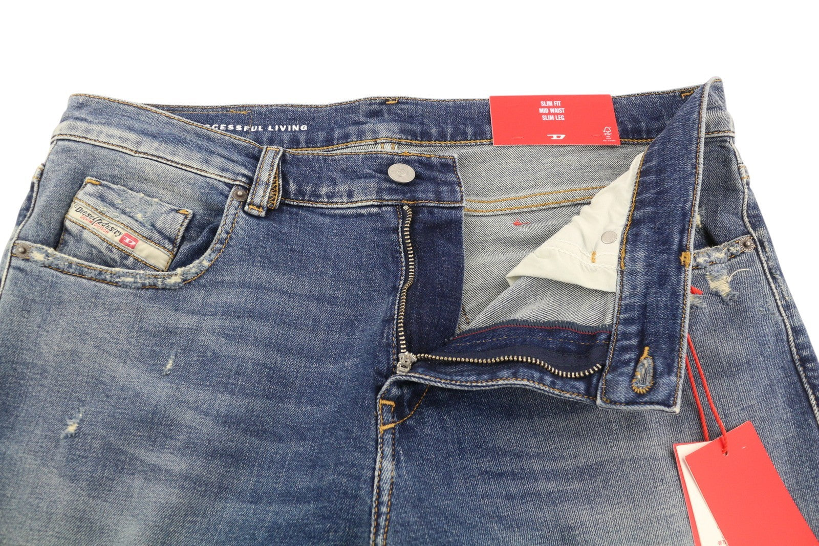 DIESEL 2019 D-Strukt 09H45 Men's W32/L34 Slim Fit Blue Faded Distressed RRP250