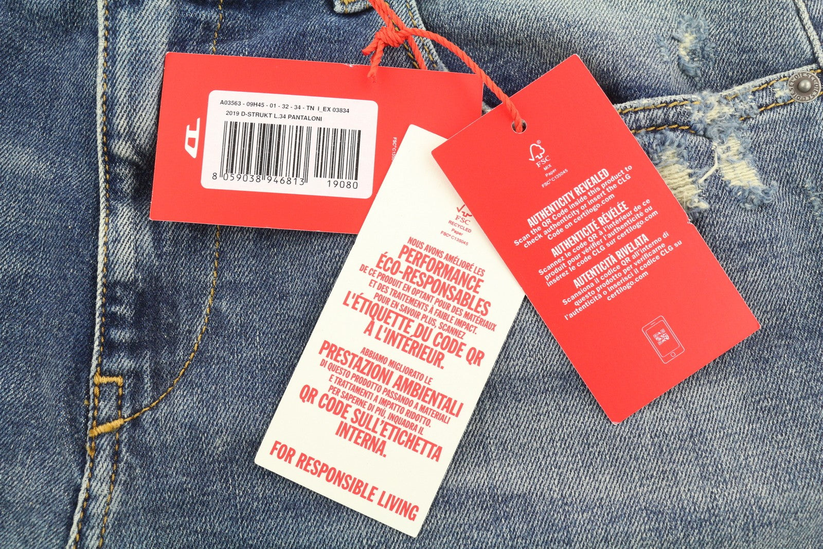 DIESEL 2019 D-Strukt 09H45 Men's W32/L34 Slim Fit Blue Faded Distressed RRP250