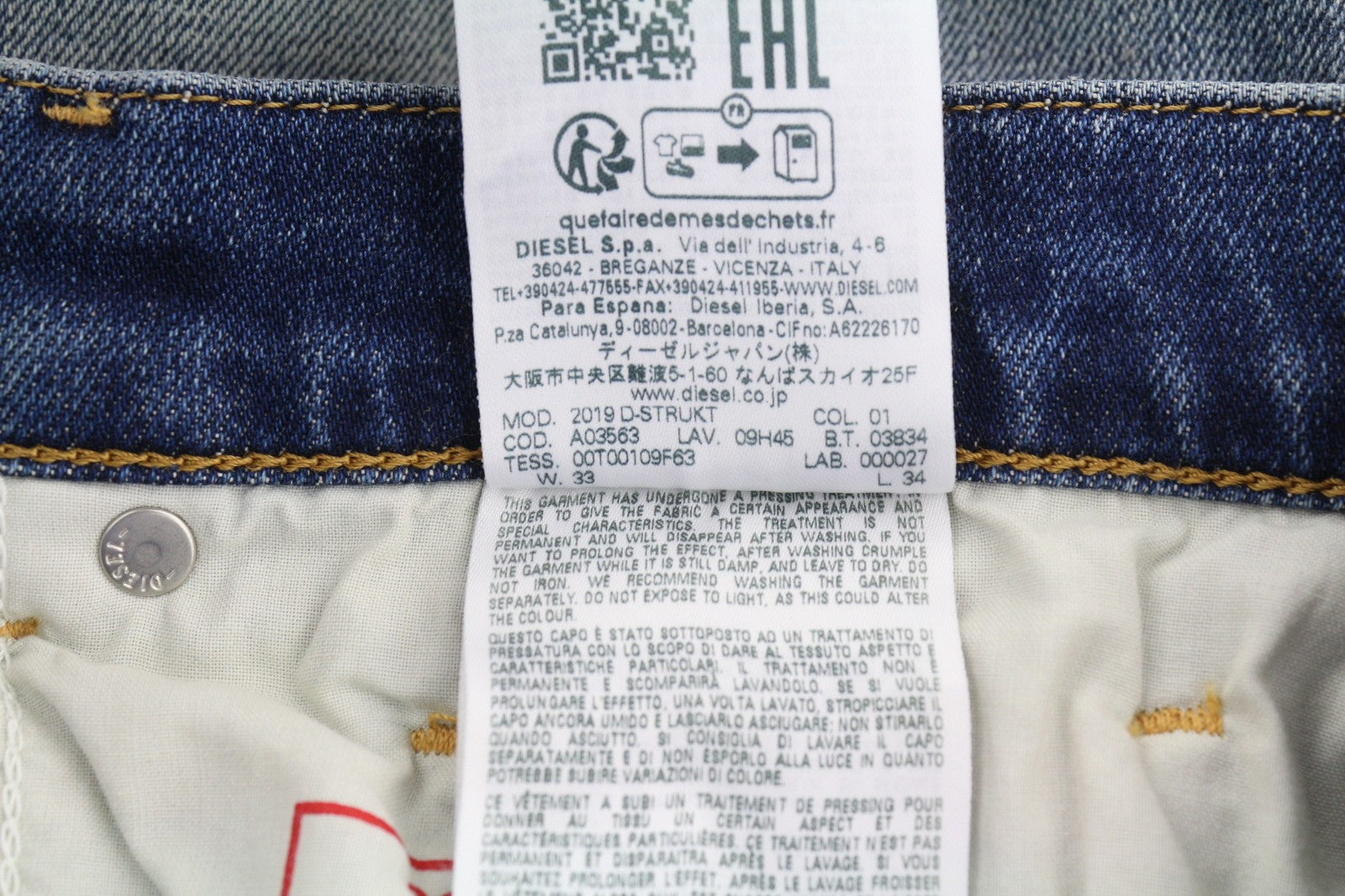 DIESEL 2019 D-Strukt 09H45 Men W33/L34 Slim Faded Blue Denim Distressed RRP250