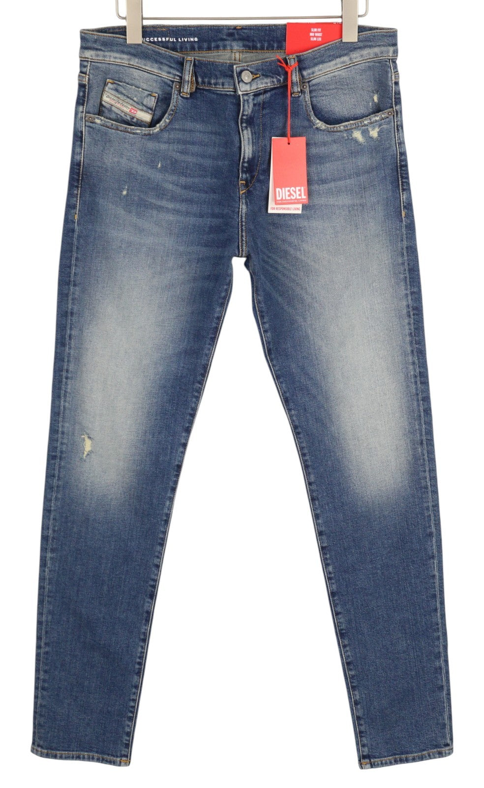 DIESEL 2019 D-Strukt 09H45 Men W33/L34 Slim Faded Blue Denim Distressed RRP250