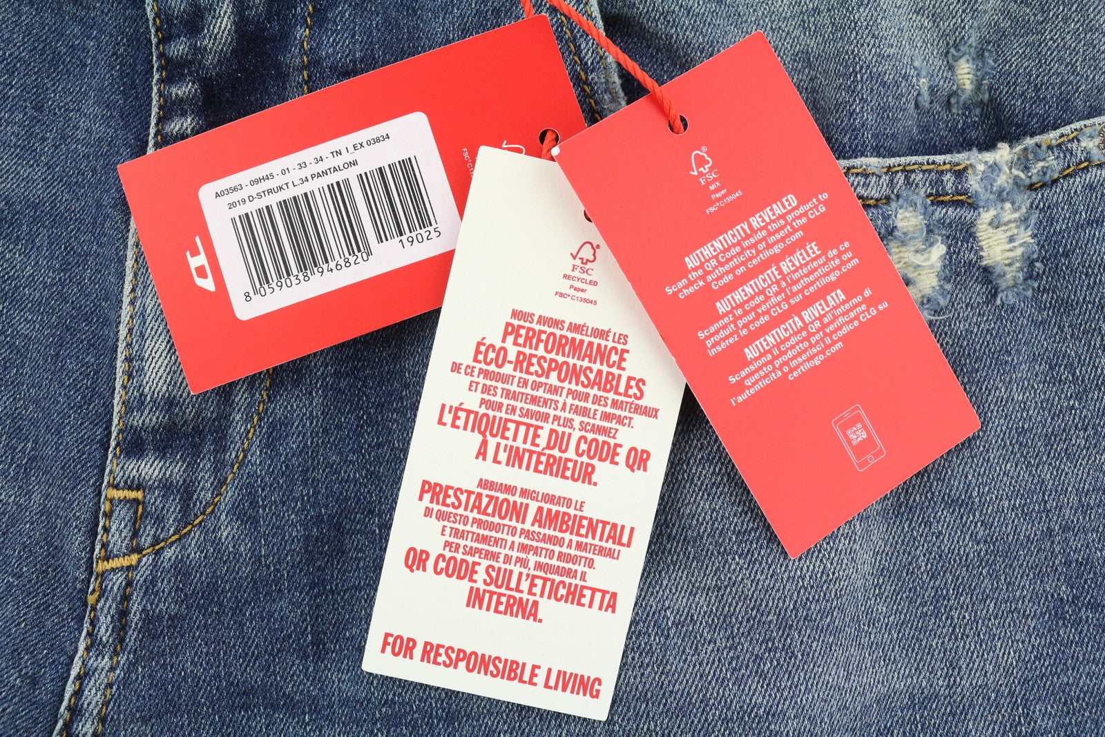 DIESEL 2019 D-Strukt 09H45 Men W33/L34 Slim Faded Blue Denim Distressed RRP250