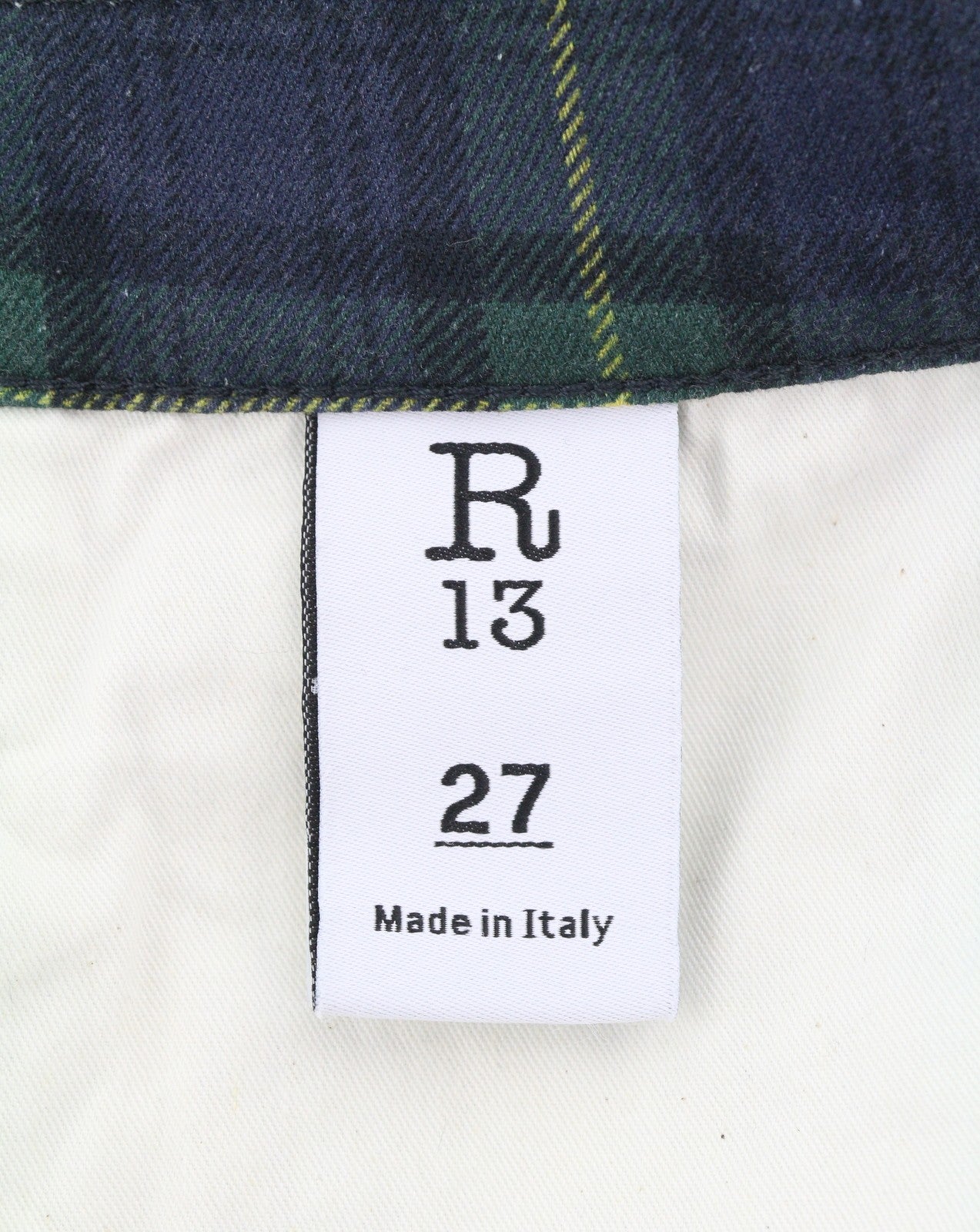 R13 Tailored Drop Women Jeans 27 Printed Tartan Plaid Faded Cropped Ankle Blue