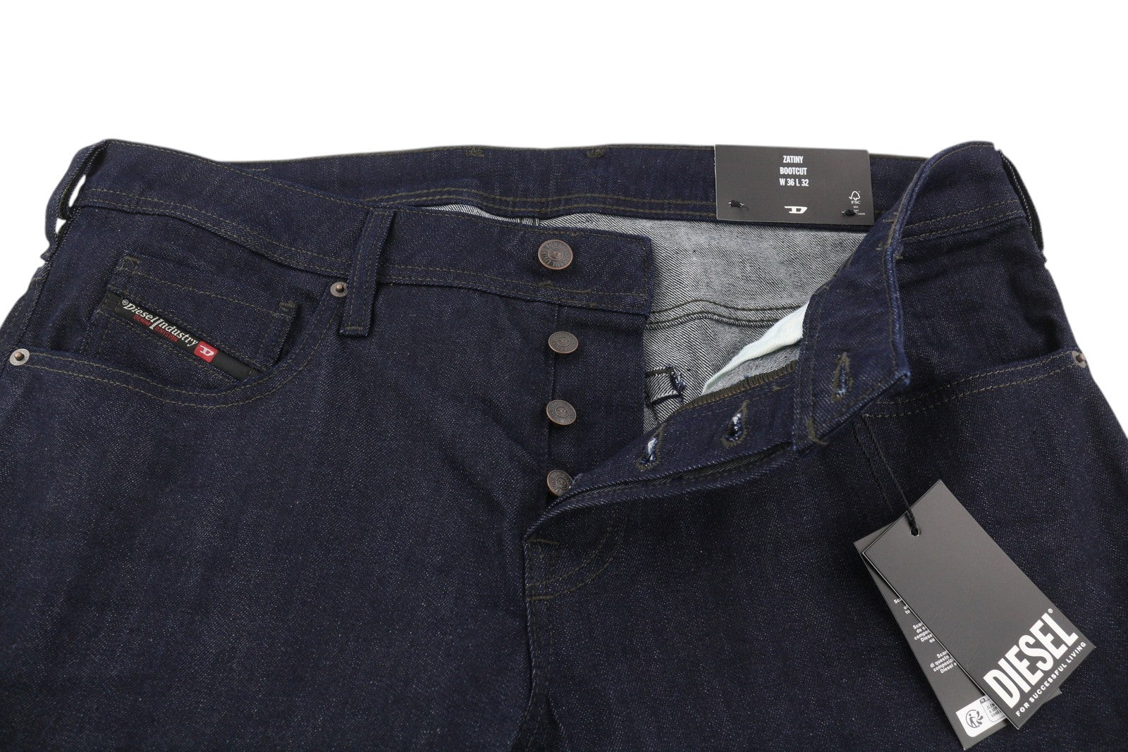 DIESEL Zatiny RB060 Men's W36/L32 Bootcut Dark Blue Denim Button Fly