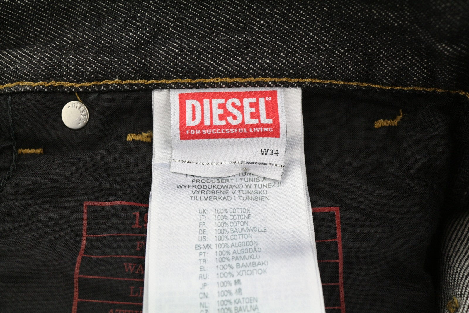 DIESEL 1995 Z9C34 Men's W34/L30 Slim Straight Dark Denim Button Fly RRP185