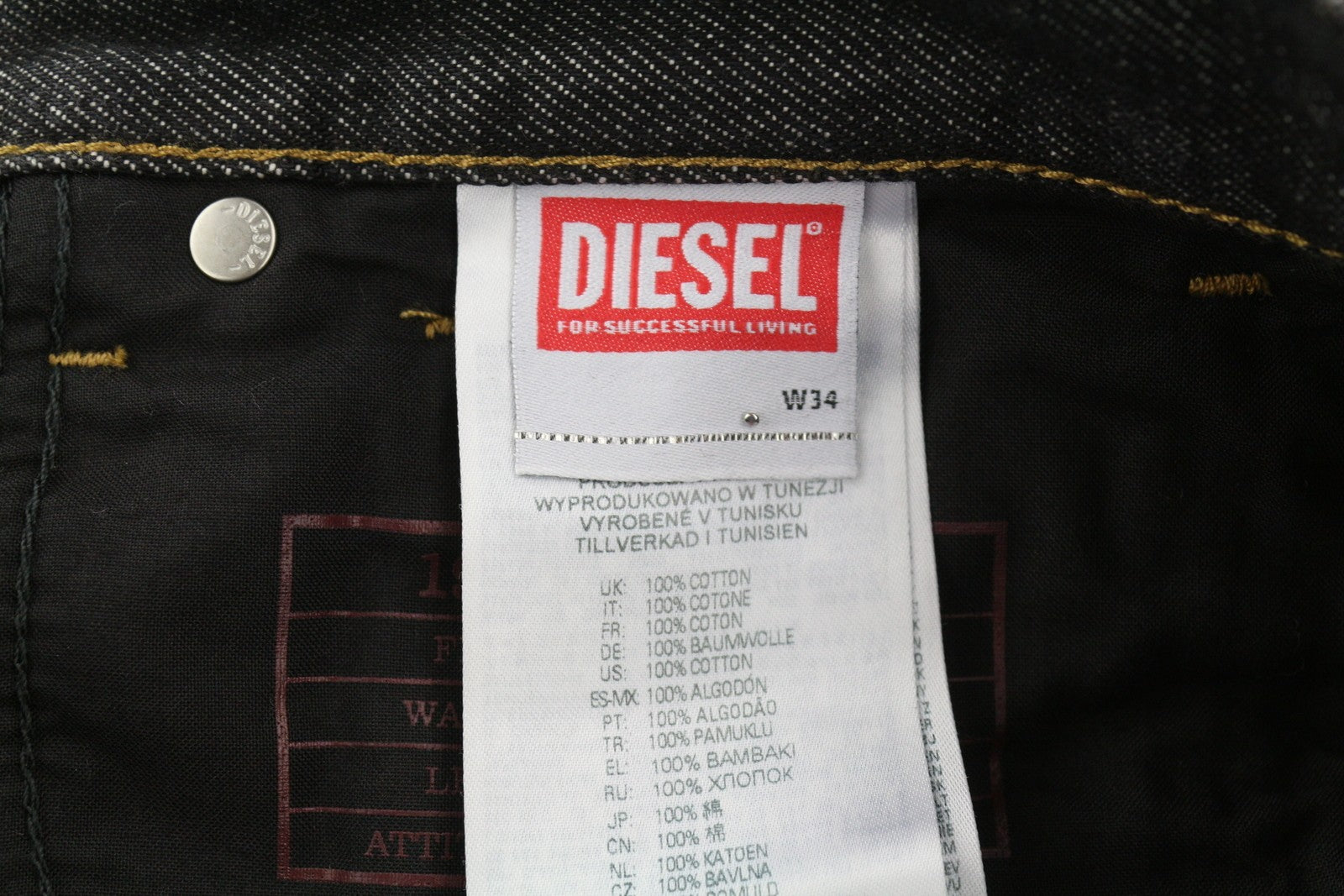 DIESEL 1995 Z9C34 Men's W34/L30 Slim Straight Dark Buttoned Denim RRP185