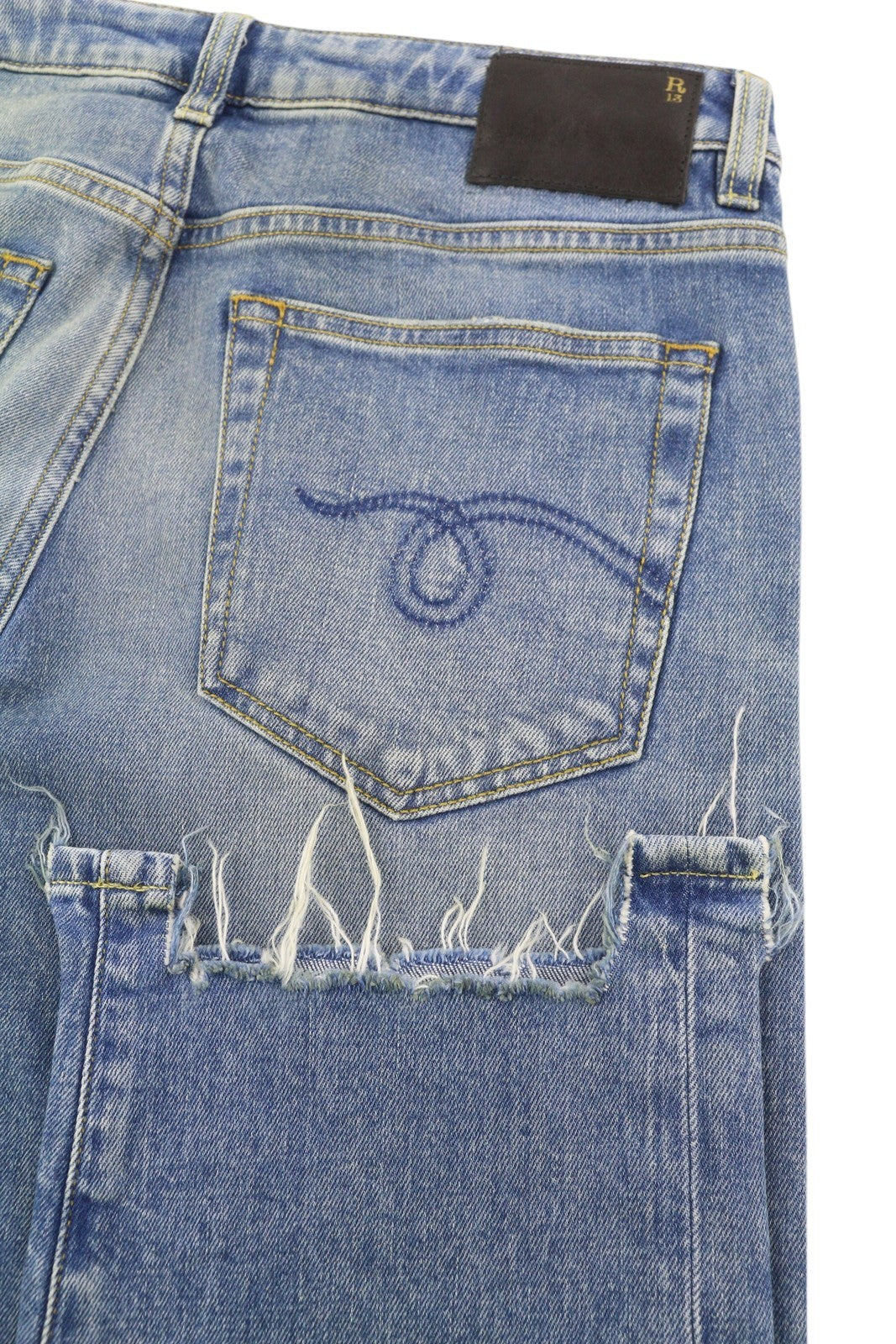 R13 Boy Women's 27 Jeans Blue Jasper Straight Stretch Washed Distressed