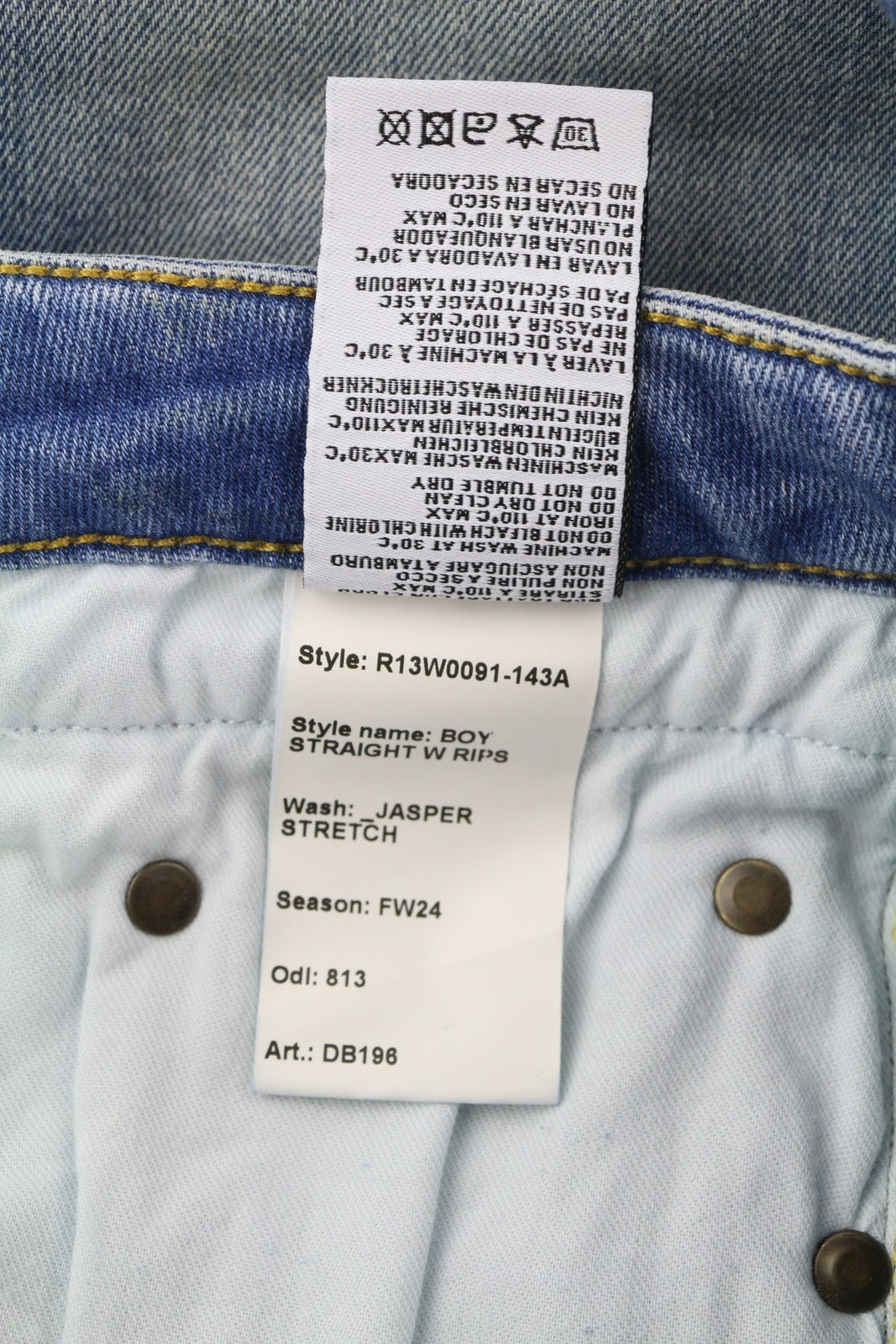 R13 Boy Women's 27 Jeans Blue Jasper Straight Stretch Washed Distressed