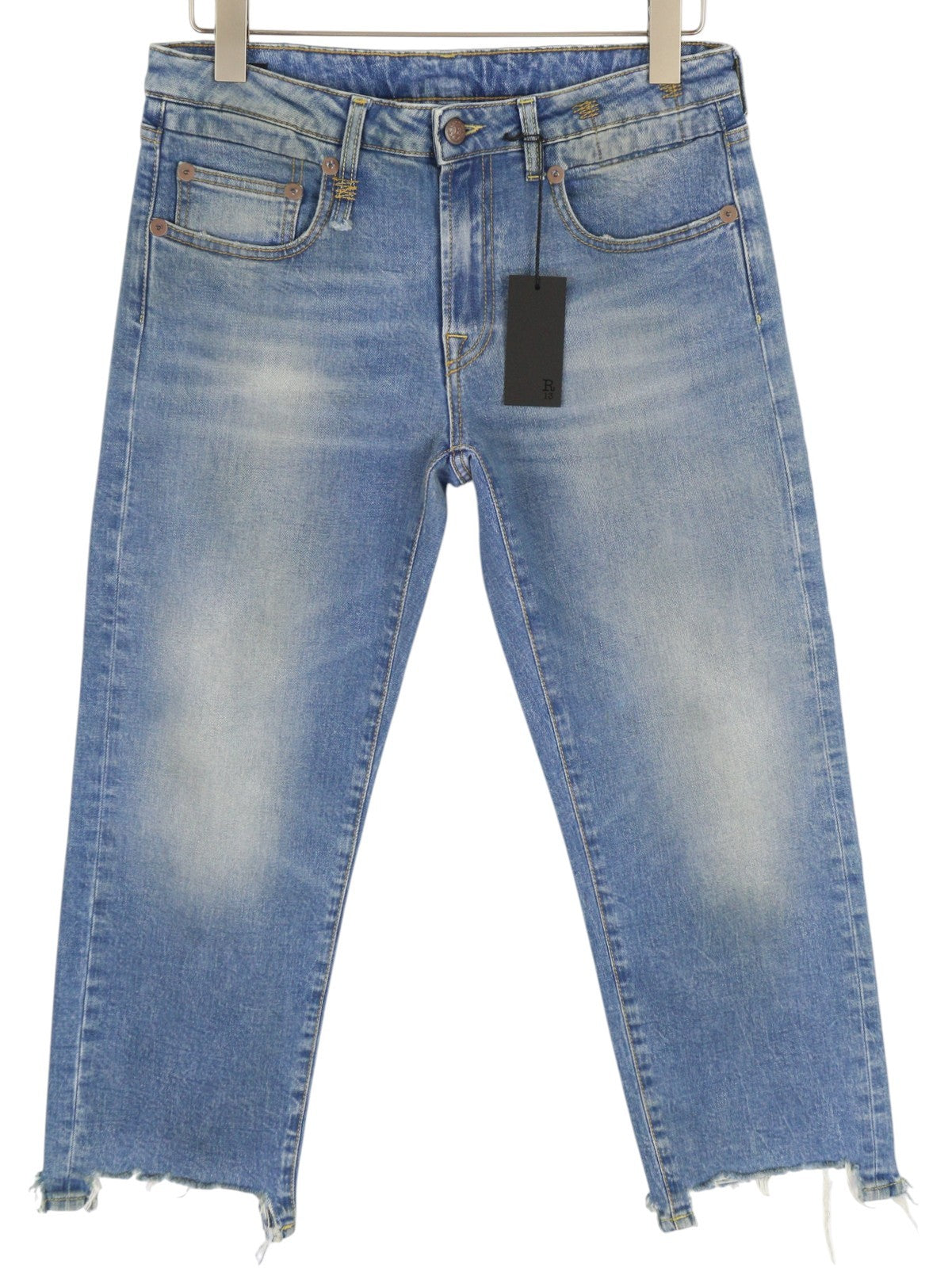 R13 Boy Women's 29 Jeans Jasper Blue Straight Stretch Washed Distressed