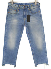 R13 Boy Women's 29 Jeans Jasper Blue Straight Stretch Washed Distressed