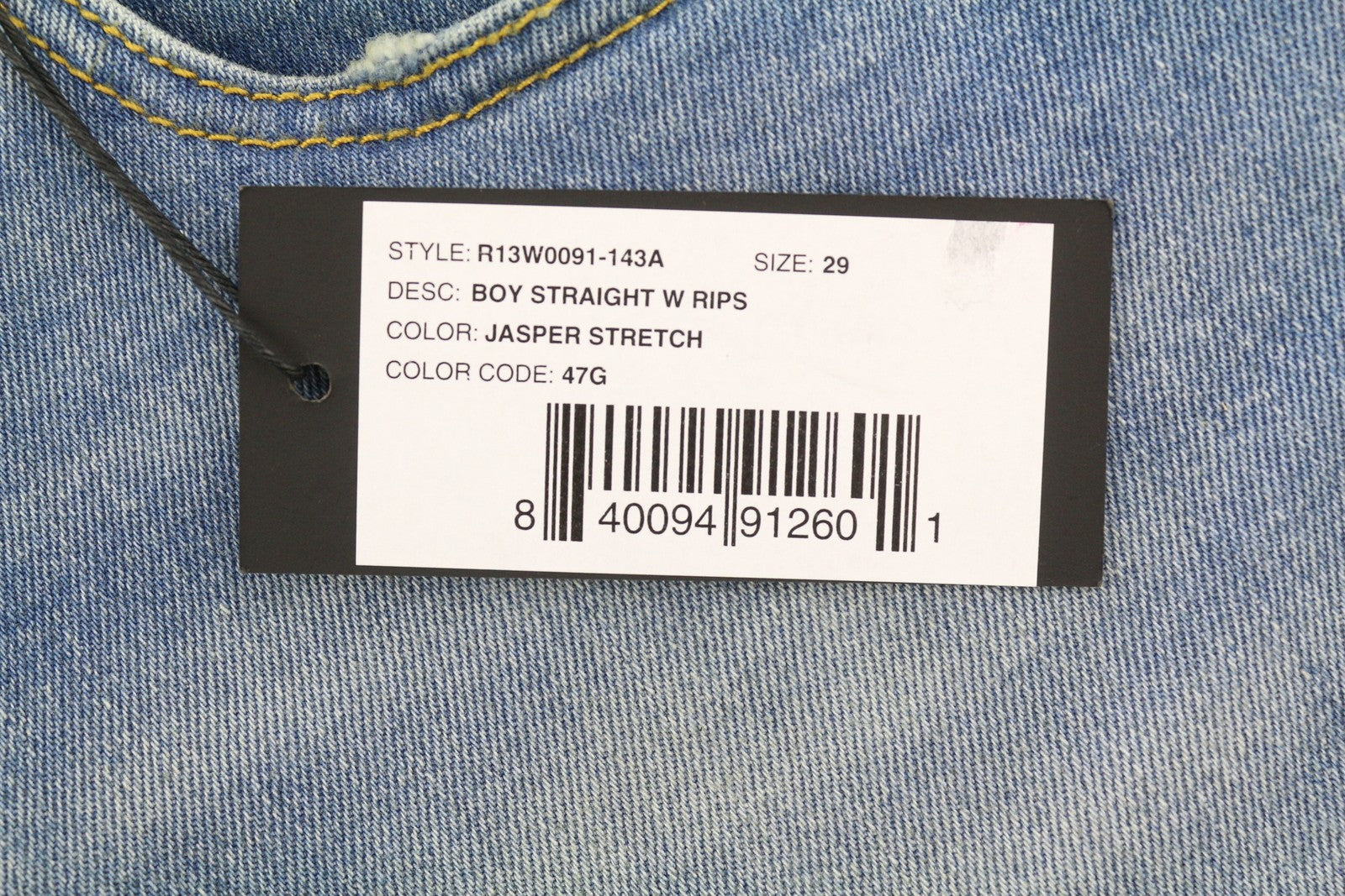 R13 Boy Women's 29 Jeans Jasper Blue Straight Stretch Washed Distressed