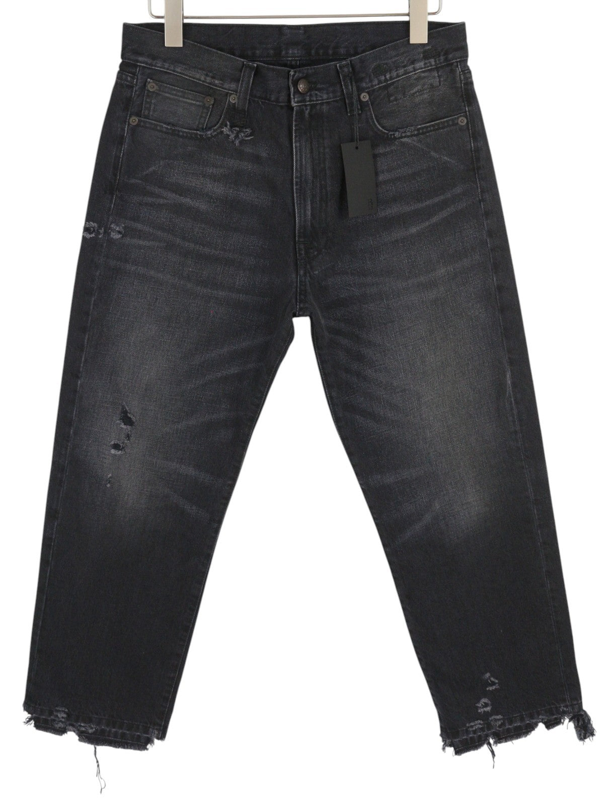 R13 Boyfriend Men's 32 Jake Black Straight Denim Distressed Zip Fly