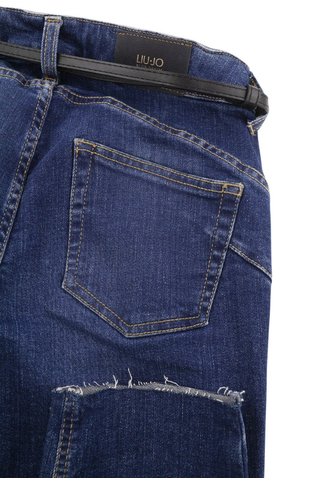 LIU JO Women's W28 Blue Denim Fade Skinny Fit Belt Tie Unfinished Hems