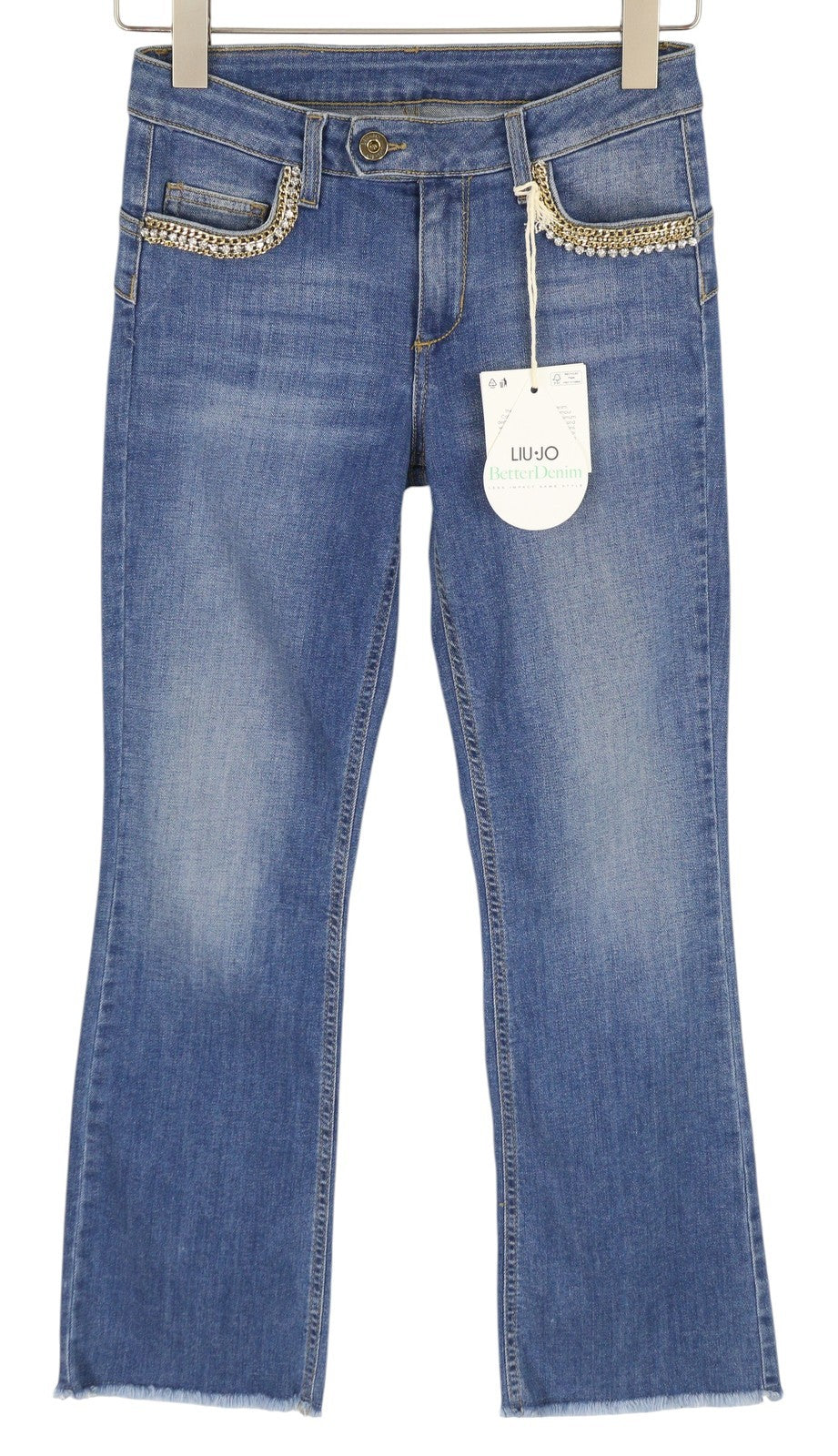 LIU JO Microflaire Women's W28 Bootcut Blue Washed Denim Raw Hem Finish