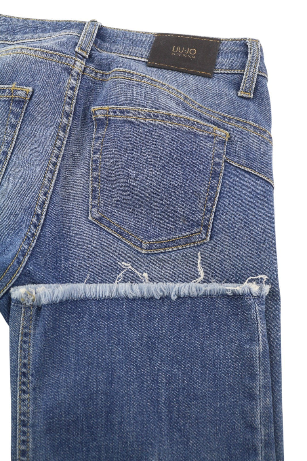 LIU JO Microflaire Women's W28 Bootcut Blue Washed Denim Raw Hem Finish