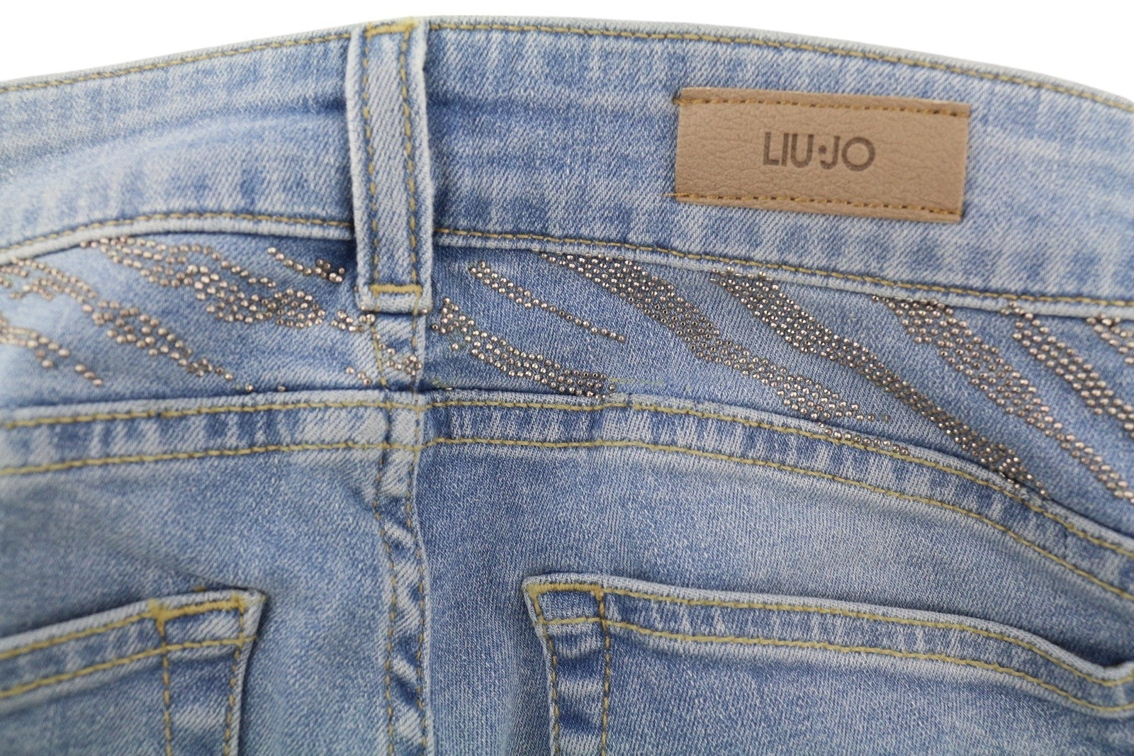 LIU JO Divine Women's W28 Blue Skinny Denim Washed Rhinestone Trim Hems