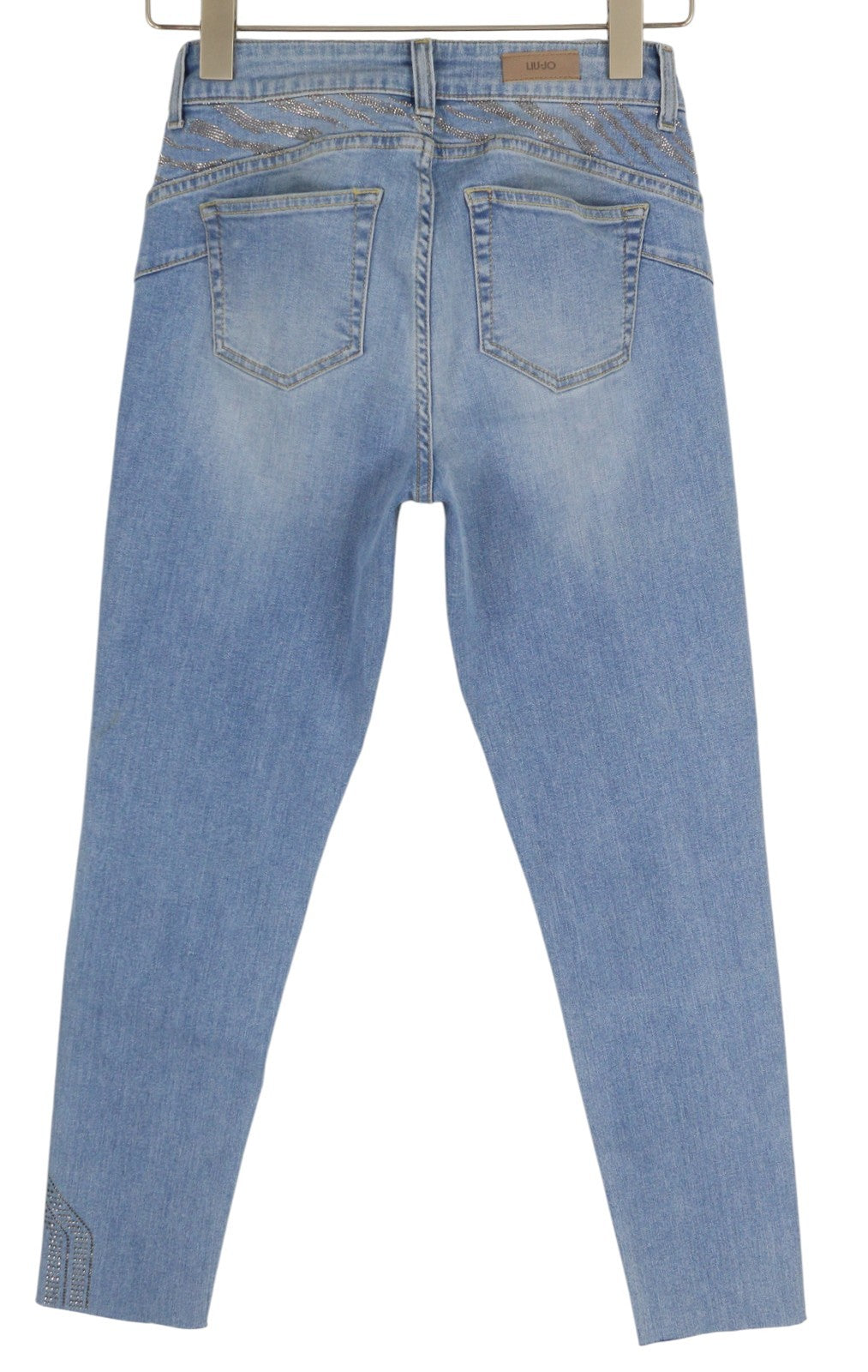 LIU JO Divine Women's W28 Blue Skinny Denim Washed Rhinestone Trim Hems