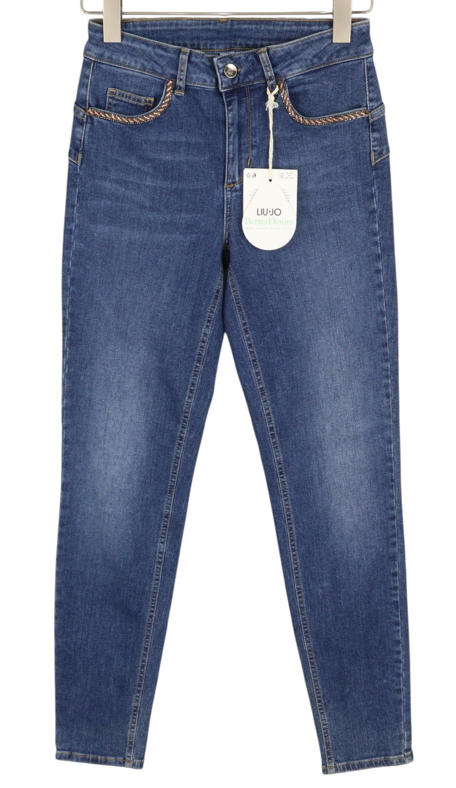 LIU JO Divine Women's W28 Skinny Blue Washed Denim Rhinestone Embellish