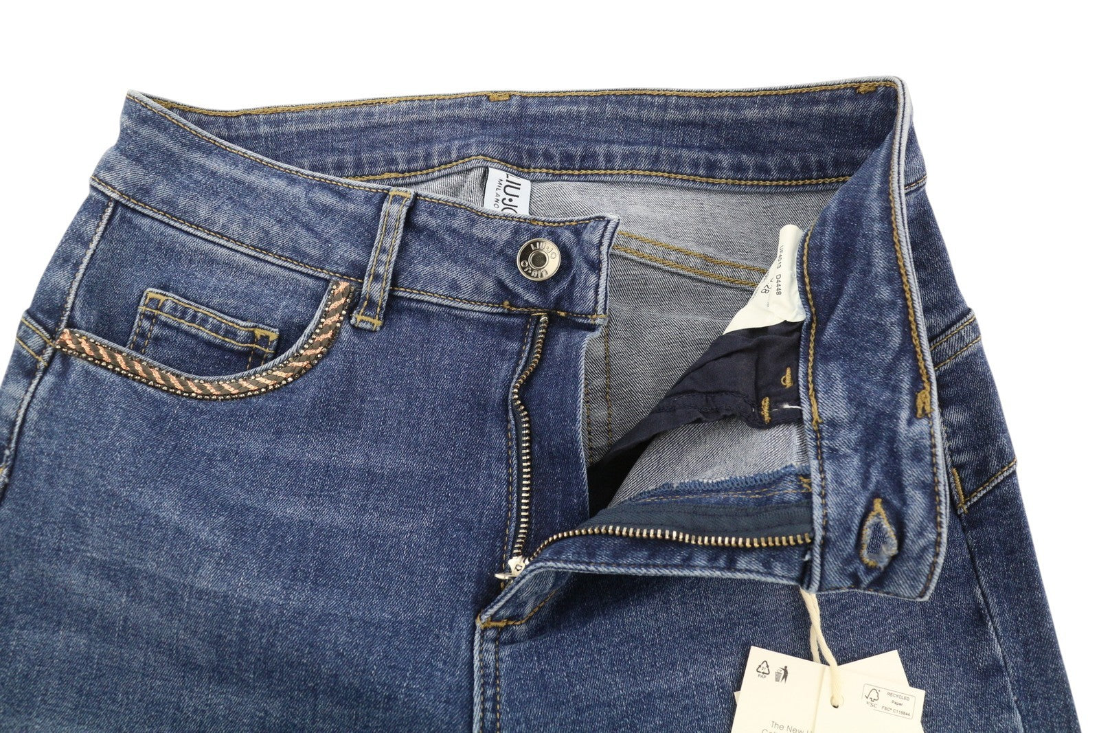 LIU JO Divine Women's W28 Skinny Blue Washed Denim Rhinestone Embellish