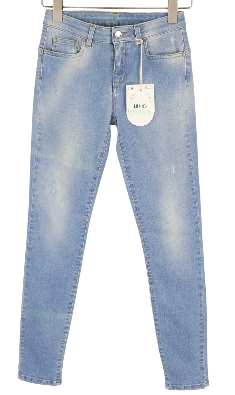 LIU JO Evita Women's W28 Skinny Blue Ripped Washed Denim Logo Detail