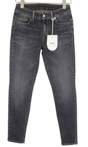 LIU JO Divine Women's W28 Skinny Grey Washed Denim Bead Detail Zip