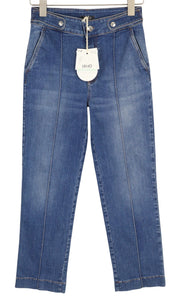 LIU JO Chino Rib Women's W28 Regular Washed Blue Denim Zip Fly Logo