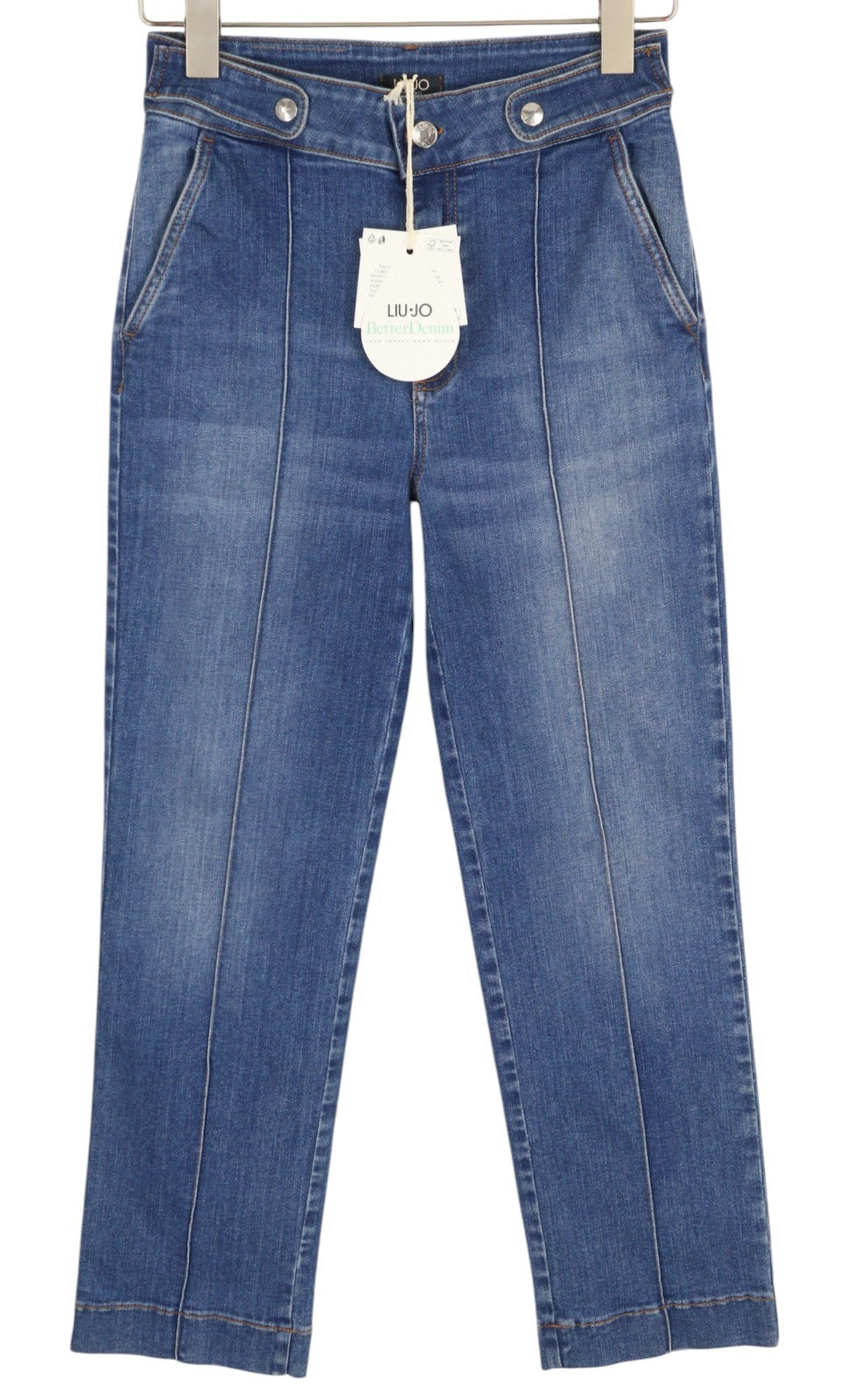 LIU JO Chino Rib Women's W28 Regular Washed Blue Denim Zip Fly Logo