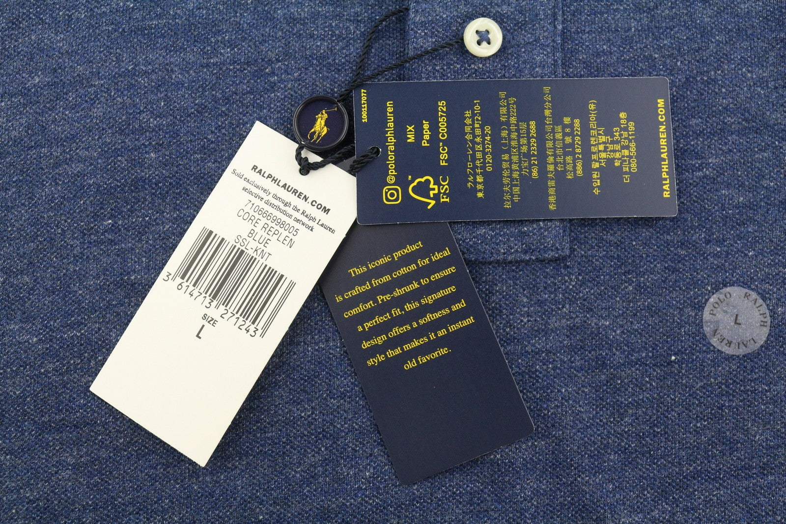 RALPH LAUREN Custom Slim Fit Men Polos L Melange Embroidered Logo Short Sleeve