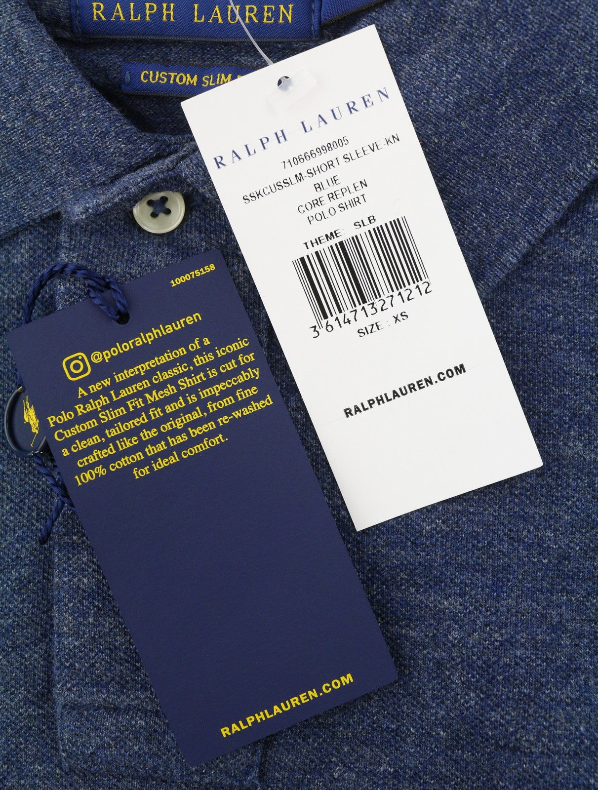 RALPH LAUREN Custom Slim Fit Men Polos XS Melange Embroidered Logo Short Sleeve