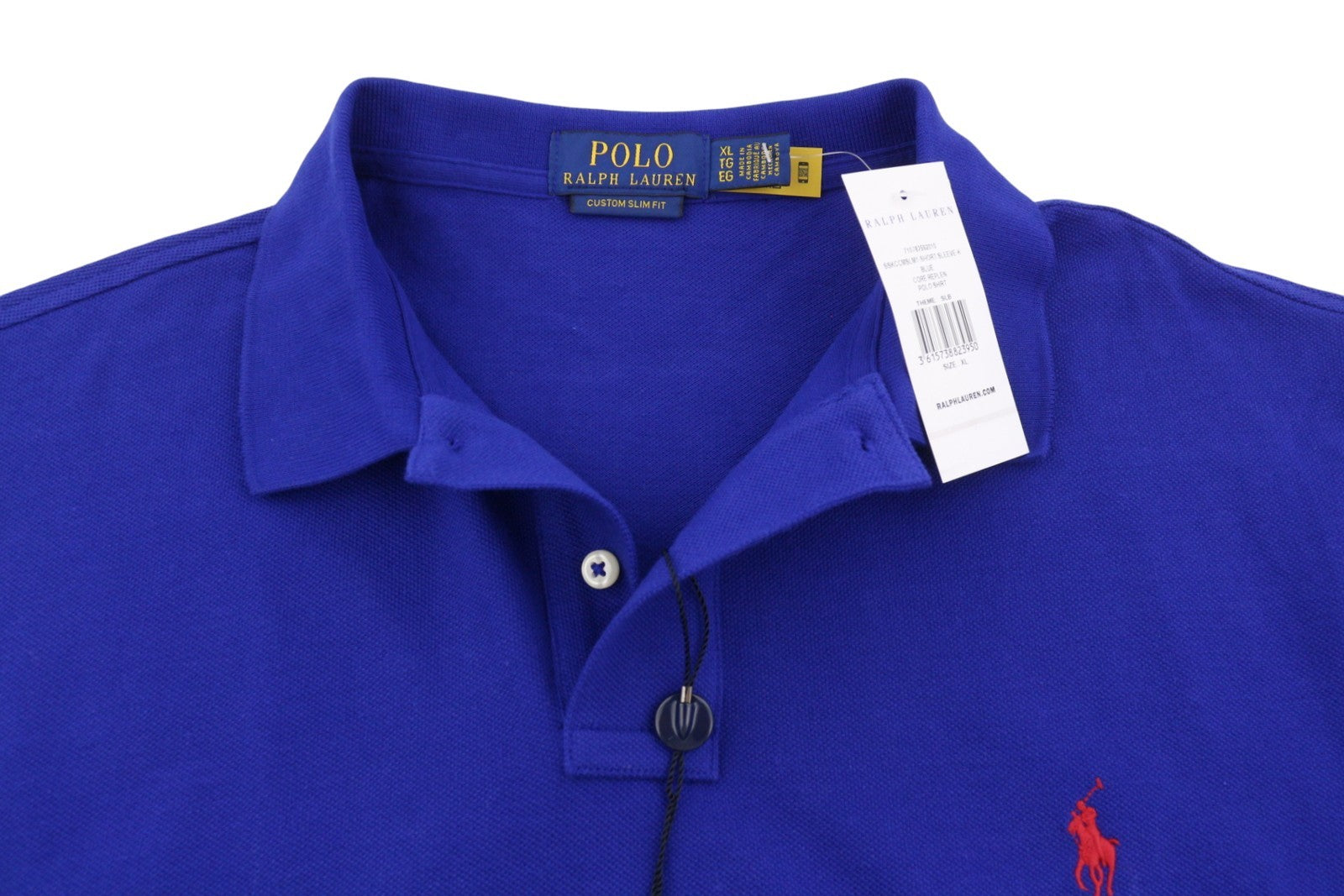 RALPH LAUREN Custom Slim Fit Men Polos XL Mid Blue Embroidered Logo Short Sleeve