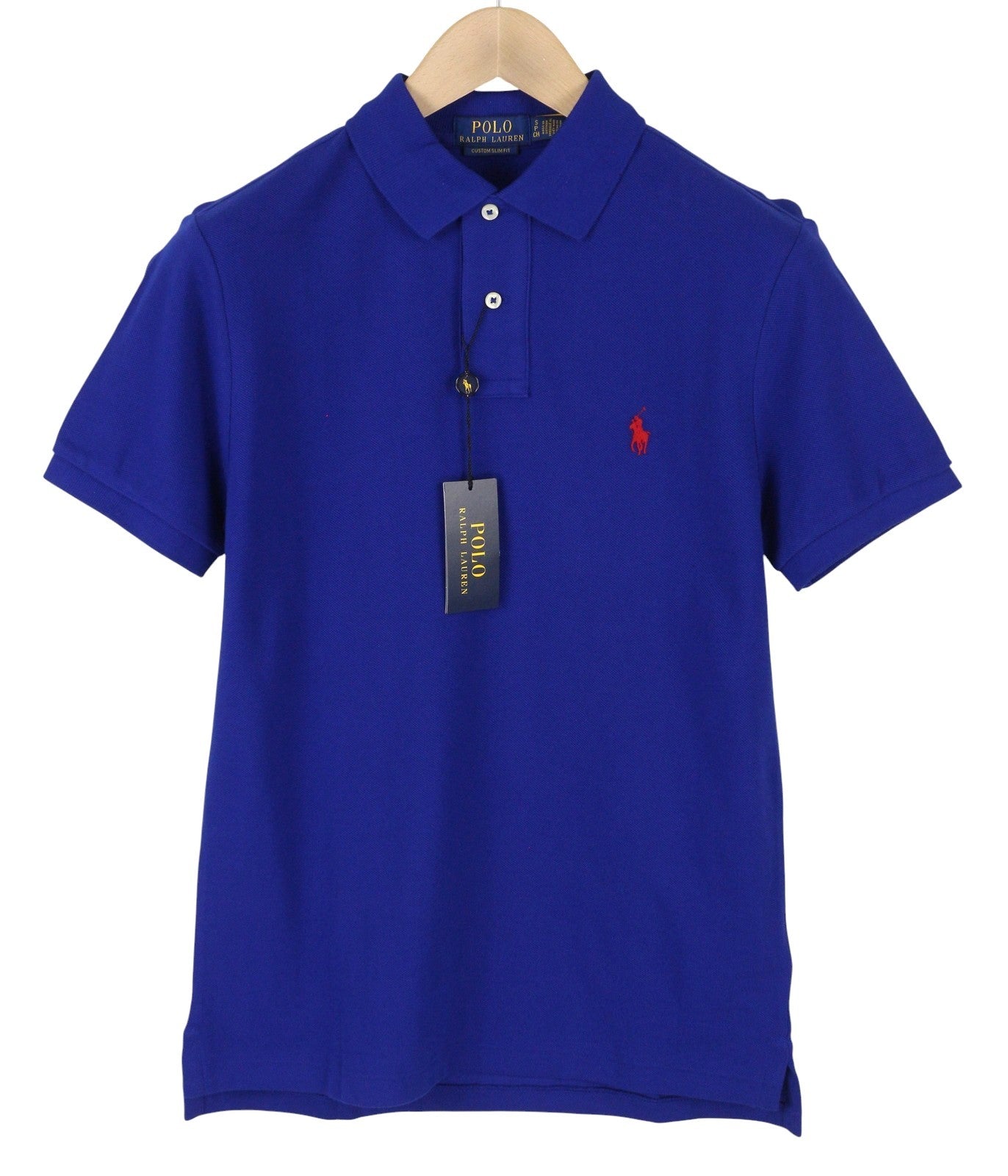 RALPH LAUREN Custom Slim Fit Men Polos S Mid Blue Embroidered Logo Short Sleeve