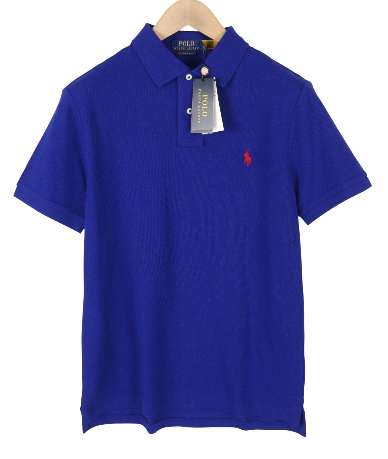 RALPH LAUREN Custom Slim Fit Men Polos M Mid Blue Embroidered Logo Short Sleeve