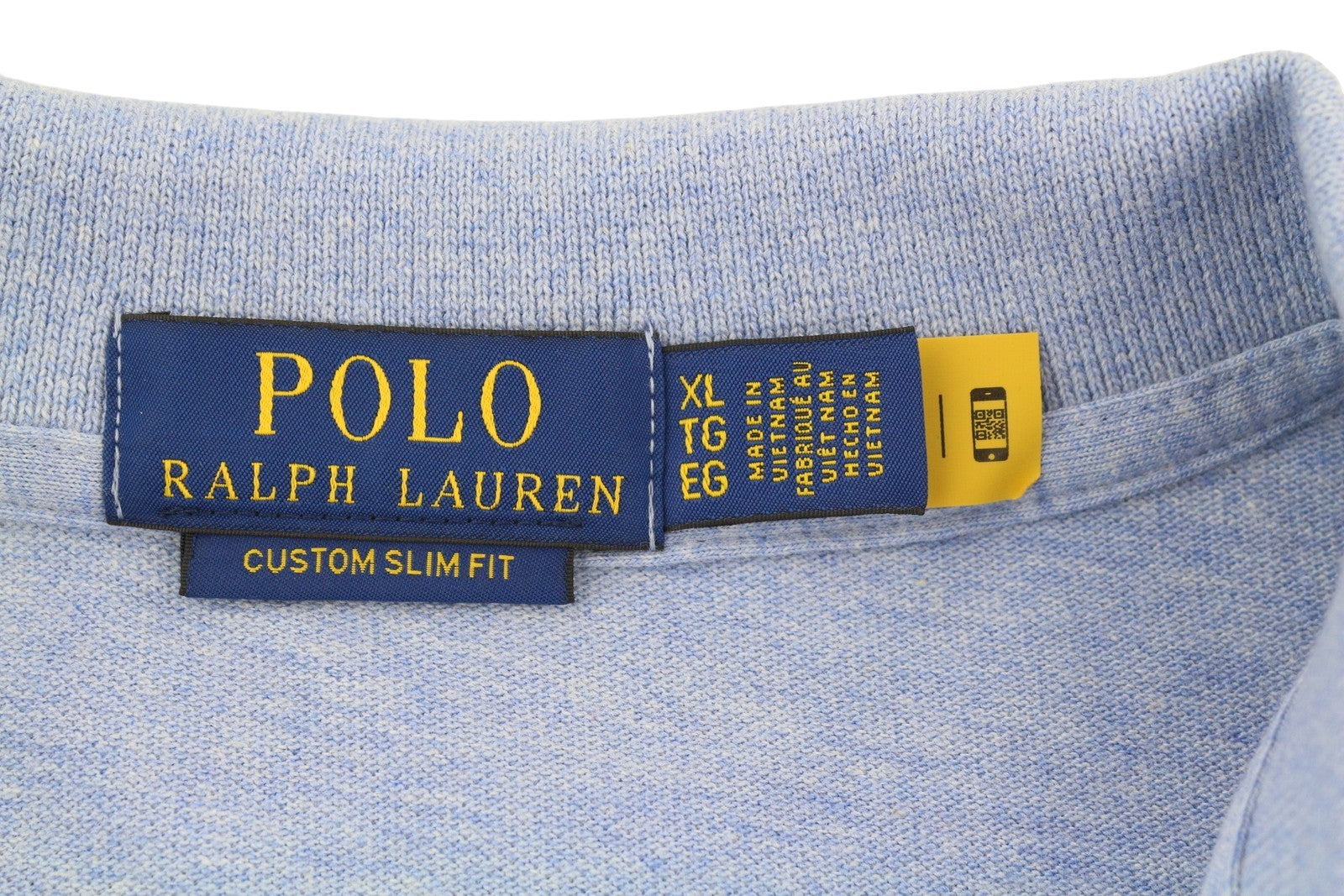 RALPH LAUREN Custom Slim Fit Men Polos XL Blue Melange Embroidered Short Sleeve