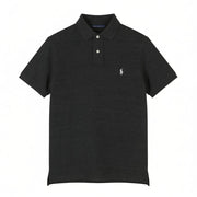 RALPH LAUREN Custom Slim Fit Men Polos M Black Melange Cotton Logo Short Sleeved
