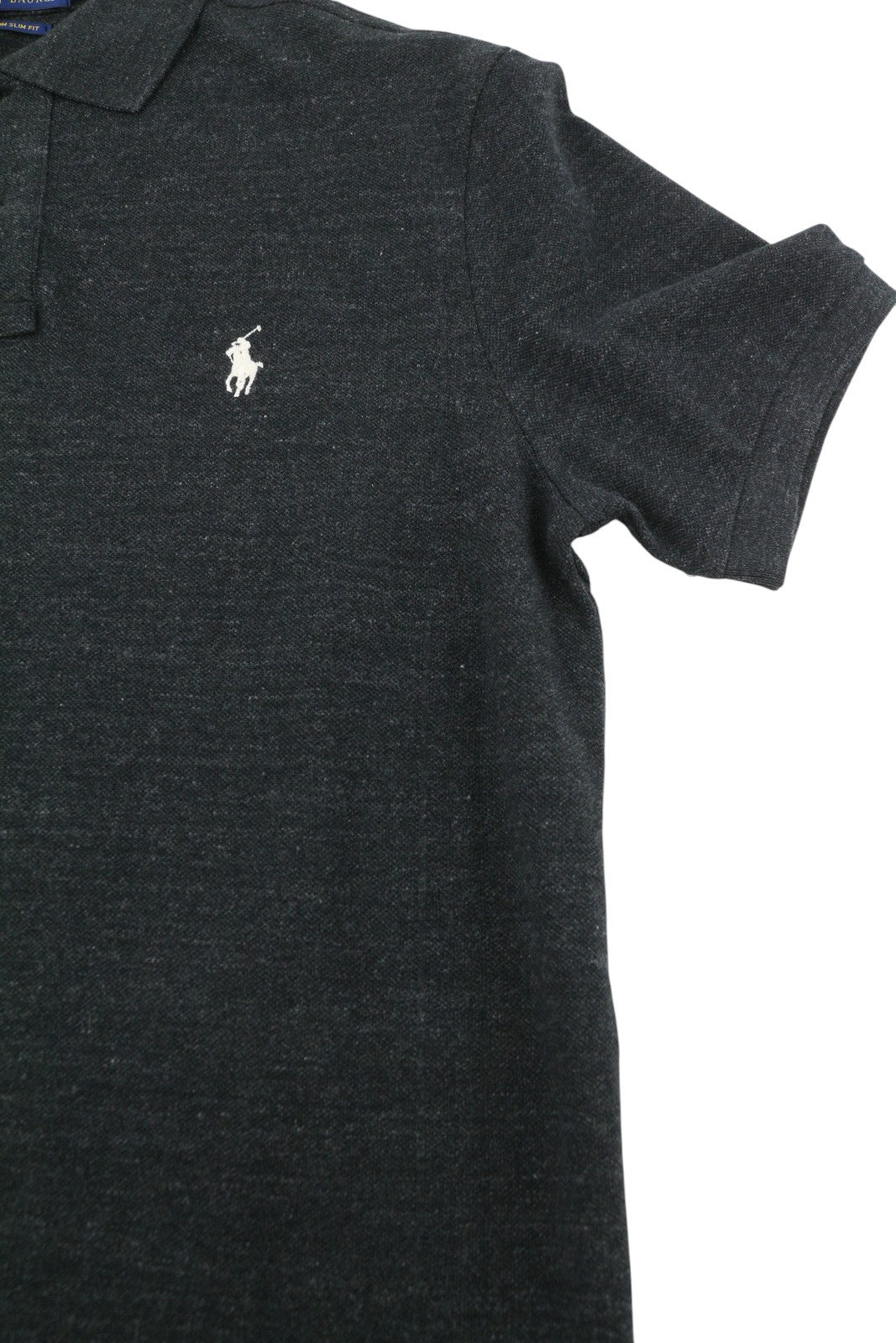 RALPH LAUREN Custom Slim Fit Men Polos M Black Melange Cotton Logo Short Sleeved