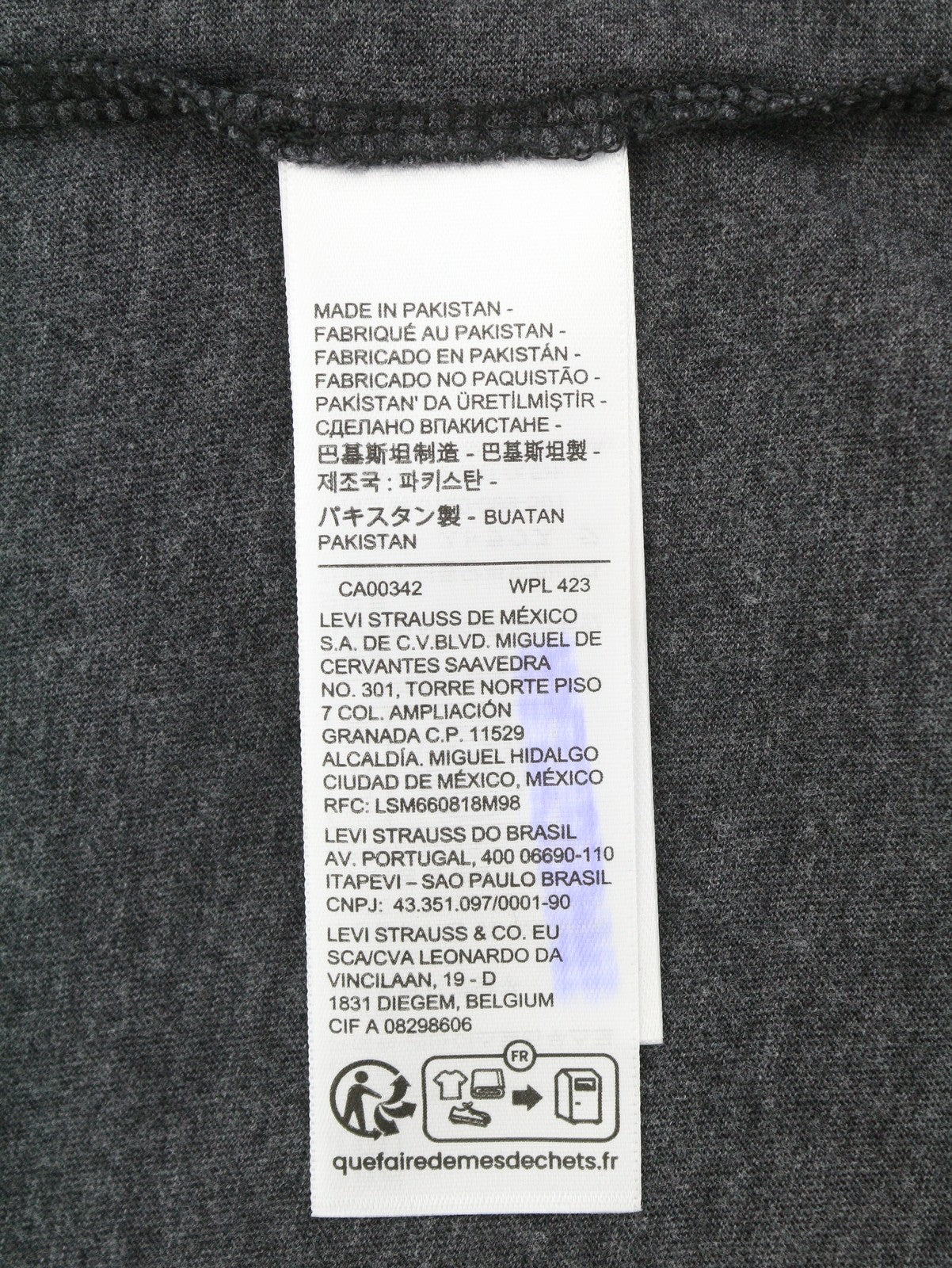 LEVI'S Standard Men T-Shirt L Dark Grey Melange Tricot Crew Neck Short Sleeve