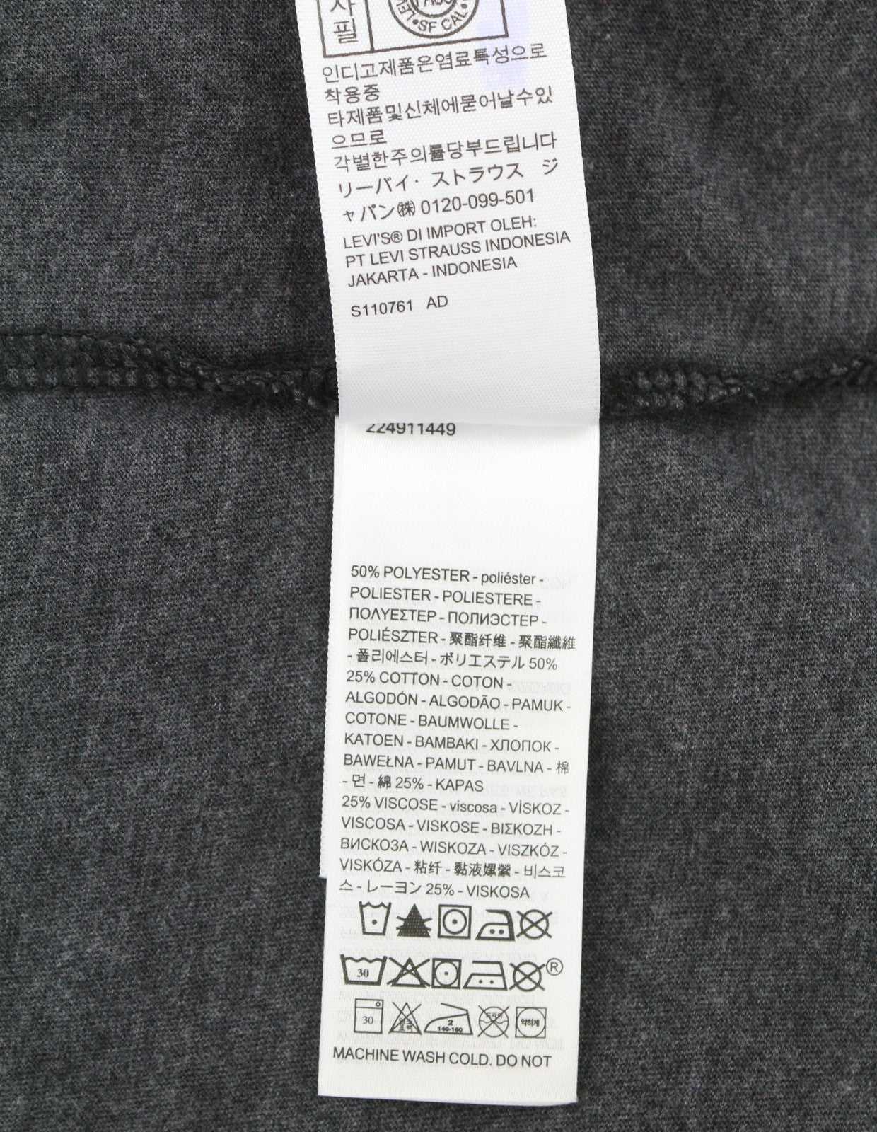 LEVI'S Standard Men T-Shirt L Dark Grey Melange Tricot Crew Neck Short Sleeve