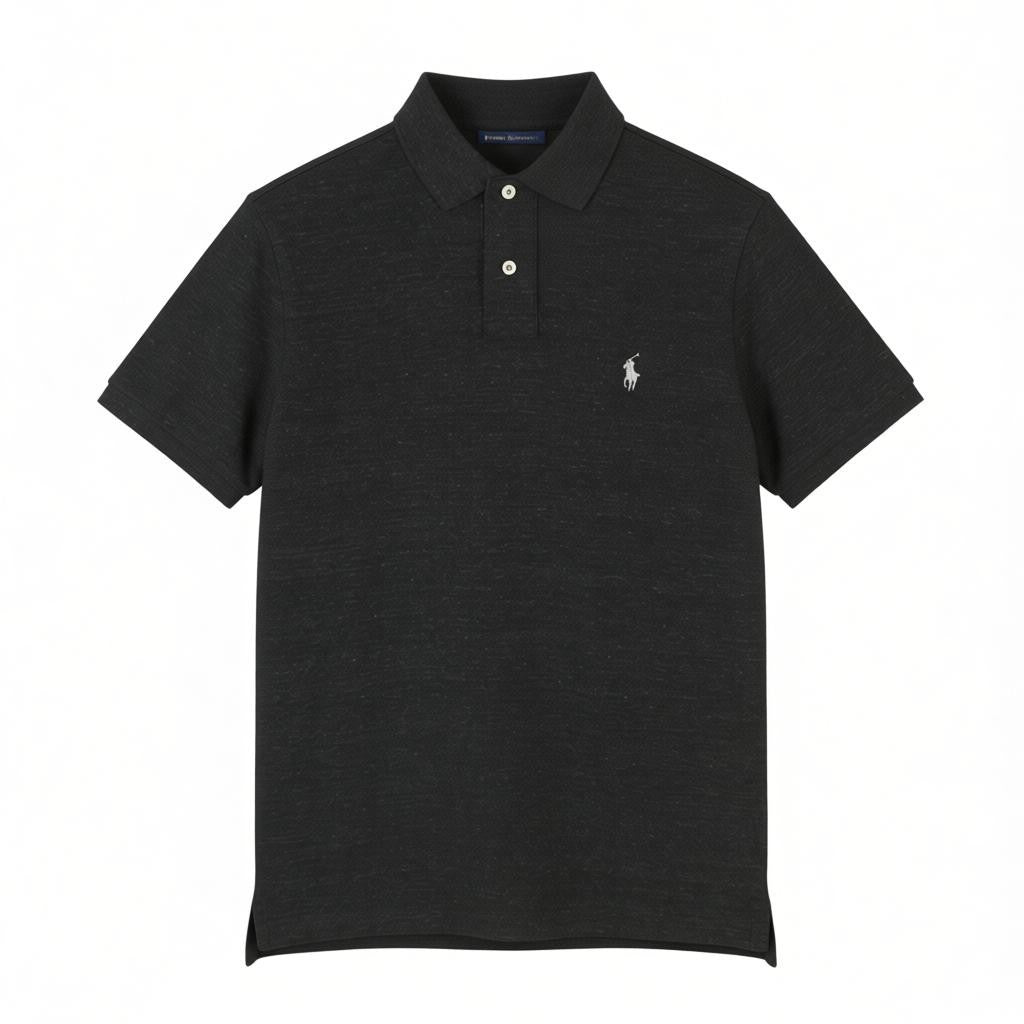 RALPH LAUREN Custom Slim Fit Men Polos S Black Melange Cotton Logo Short Sleeved