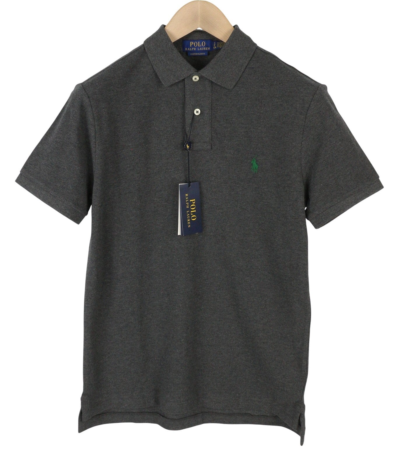 RALPH LAUREN Custom Slim Fit Men Polos M Dark Grey Melange Cotton Short Sleeve