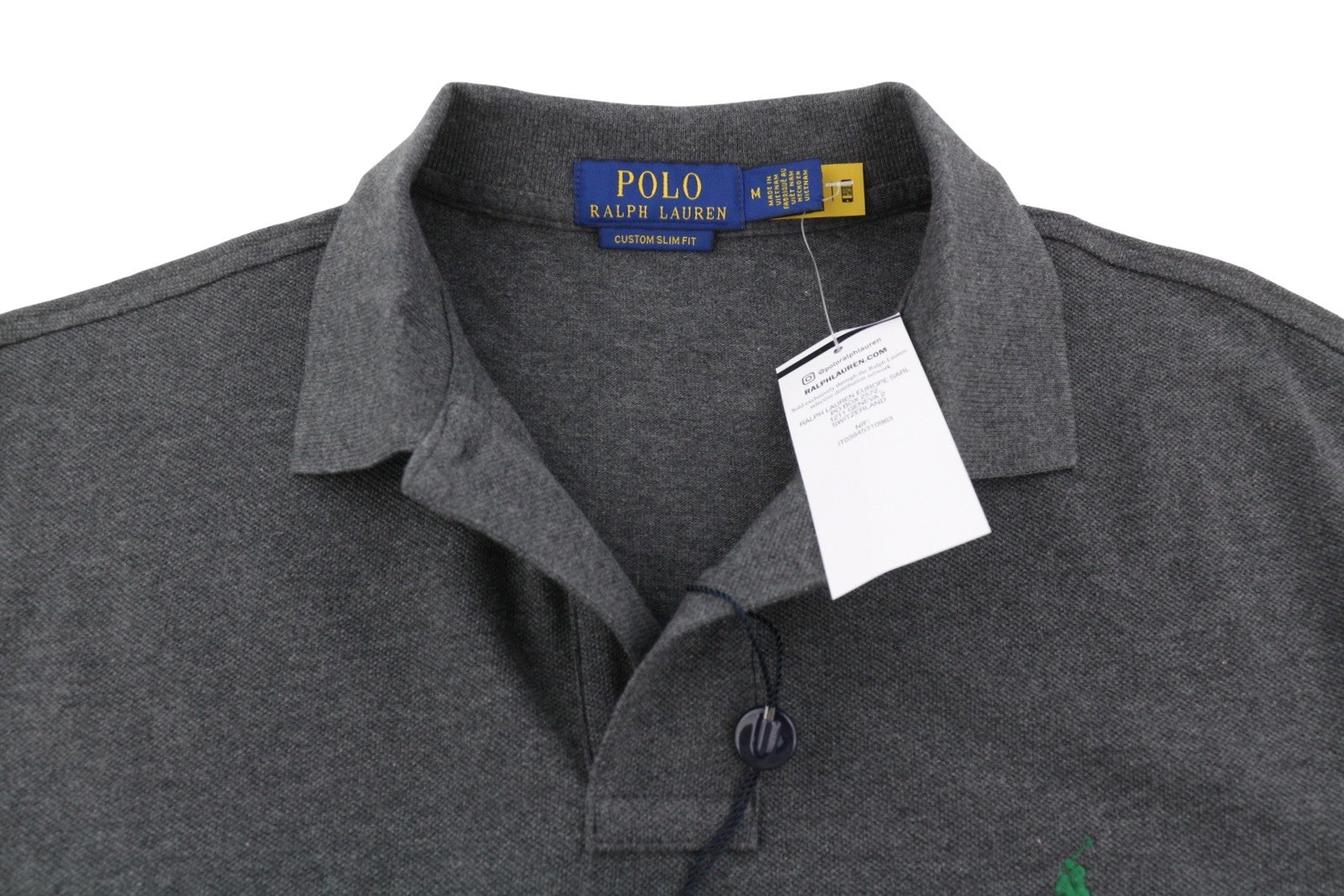 RALPH LAUREN Custom Slim Fit Men Polos M Dark Grey Melange Cotton Short Sleeve