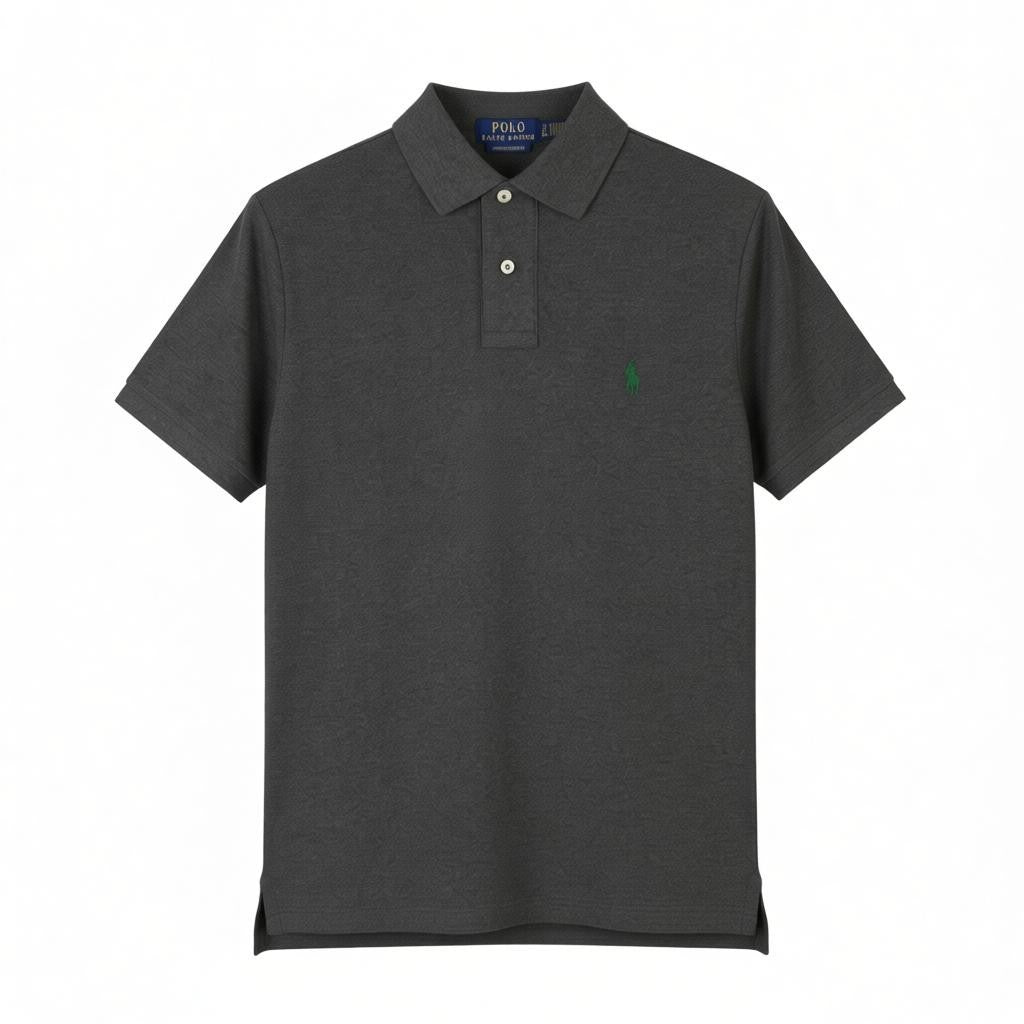 RALPH LAUREN Custom Slim Fit Men Polos S Dark Grey Melange Cotton Short Sleeve