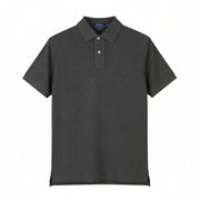 RALPH LAUREN Custom Slim Fit Men Polos S Dark Grey Melange Cotton Short Sleeve