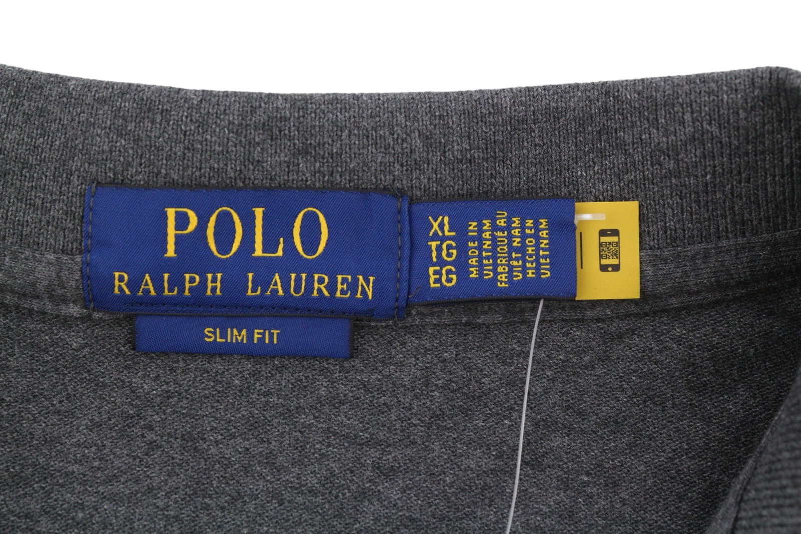 RALPH LAUREN Slim Fit Men Polos XL Dark Grey Melange Cotton Logo Short Sleeve