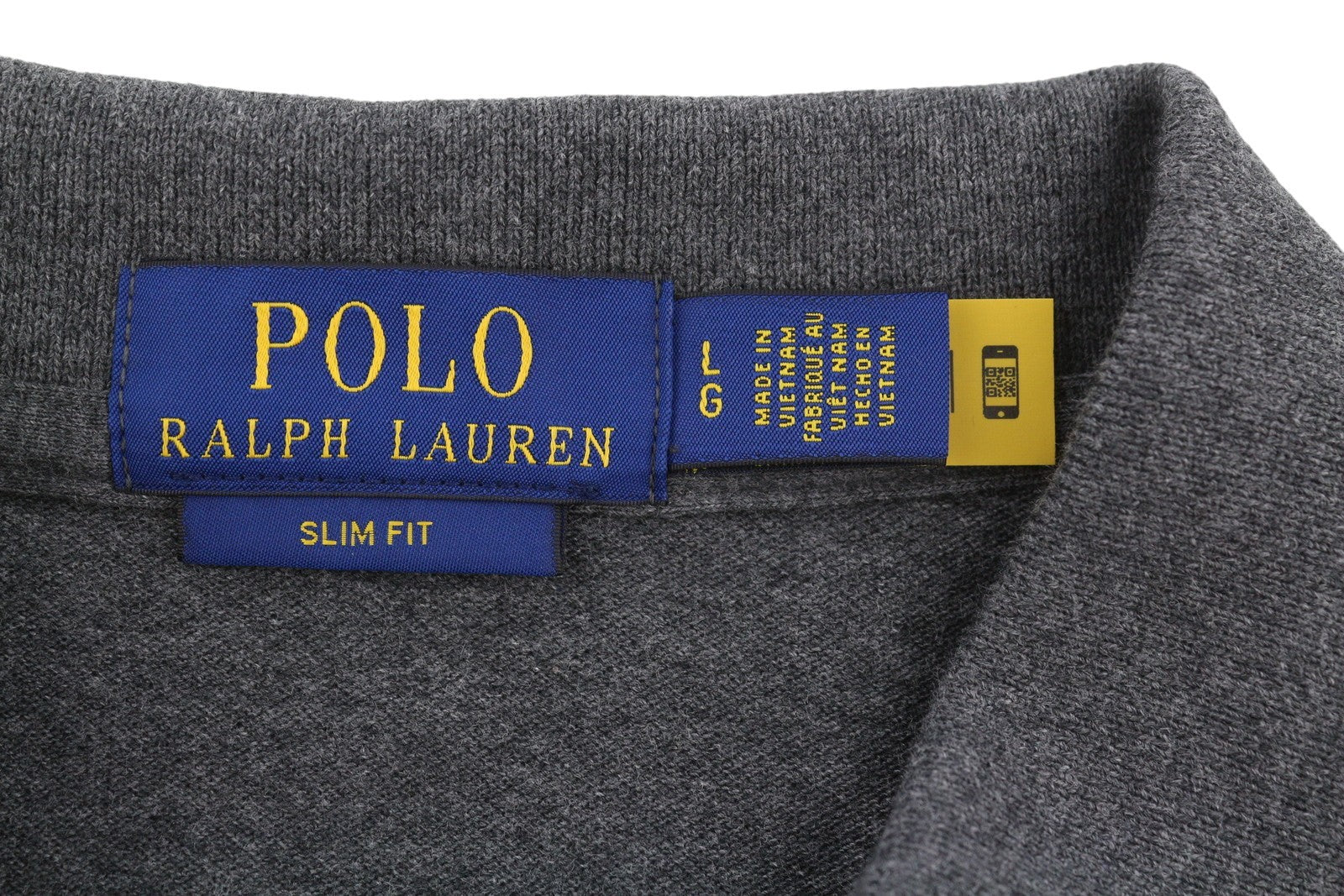 RALPH LAUREN Slim Fit Men Polos L Dark Grey Melange Cotton Logo Short Sleeve