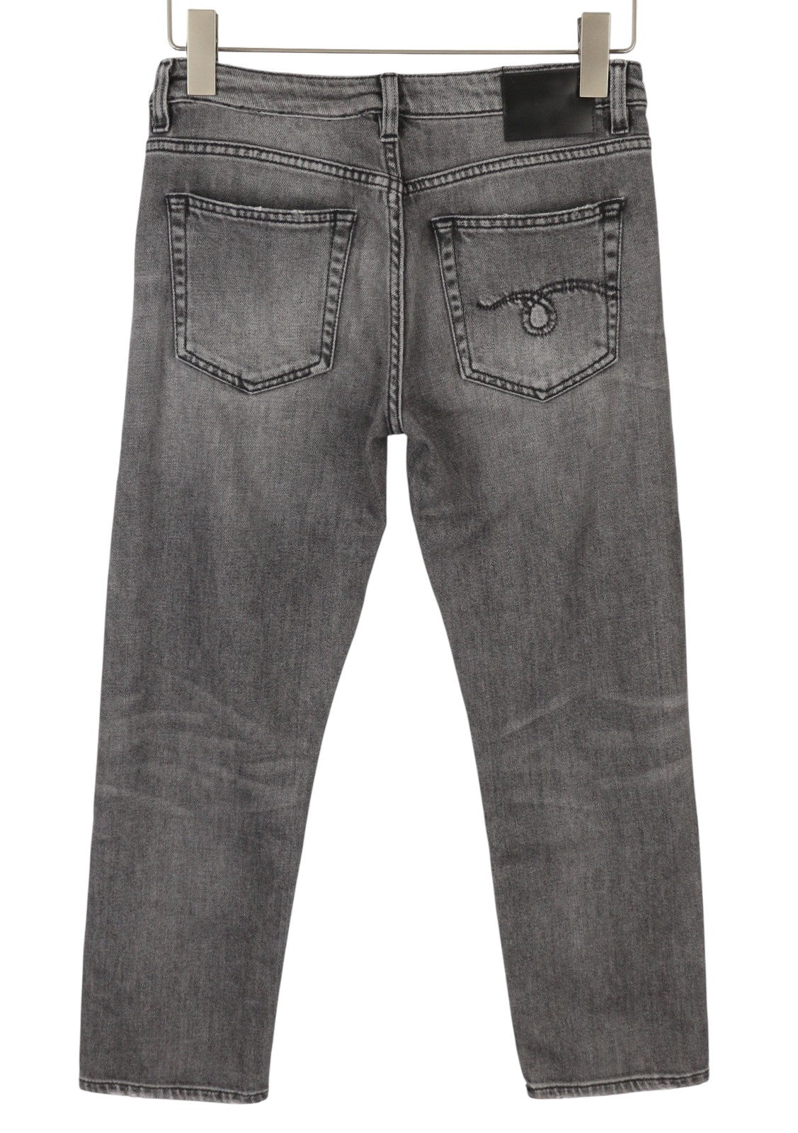 R13 Women Jeans 26 Grey Whiskers Faded Cropped Ankle Straight Zip Fly Denim