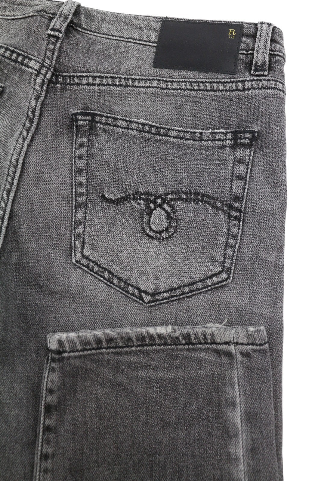 R13 Women Jeans 26 Grey Whiskers Faded Cropped Ankle Straight Zip Fly Denim