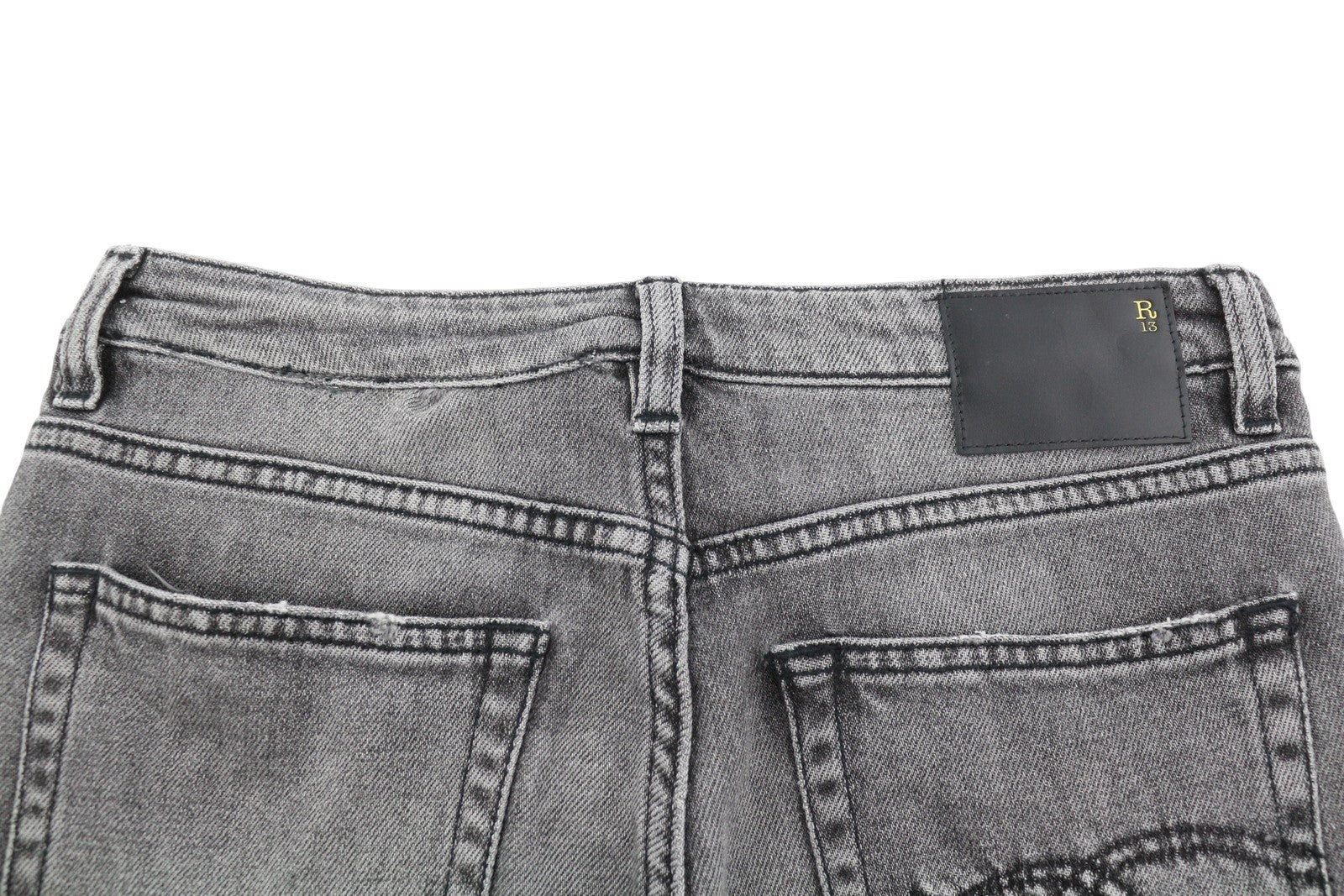 R13 Women Jeans 26 Grey Whiskers Faded Cropped Ankle Straight Zip Fly Denim
